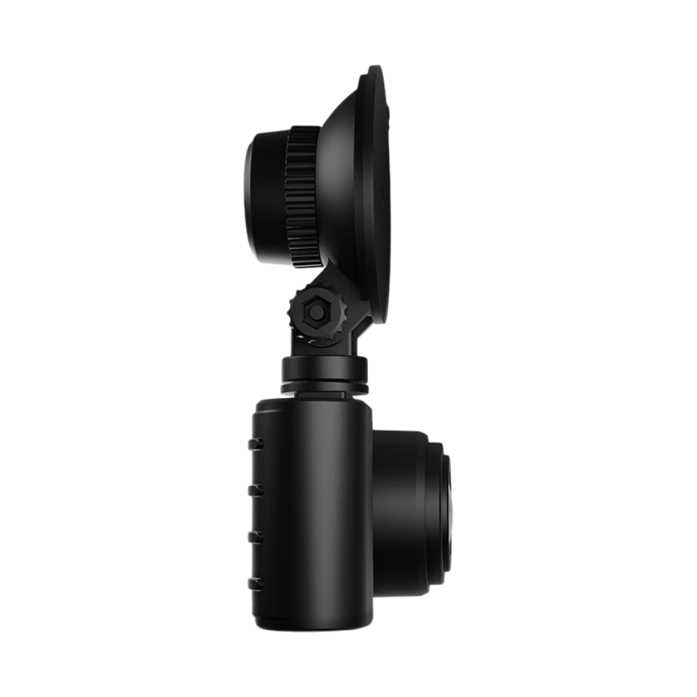 Czarna kamera samochodowa z mocowaniem na przyssawkę.