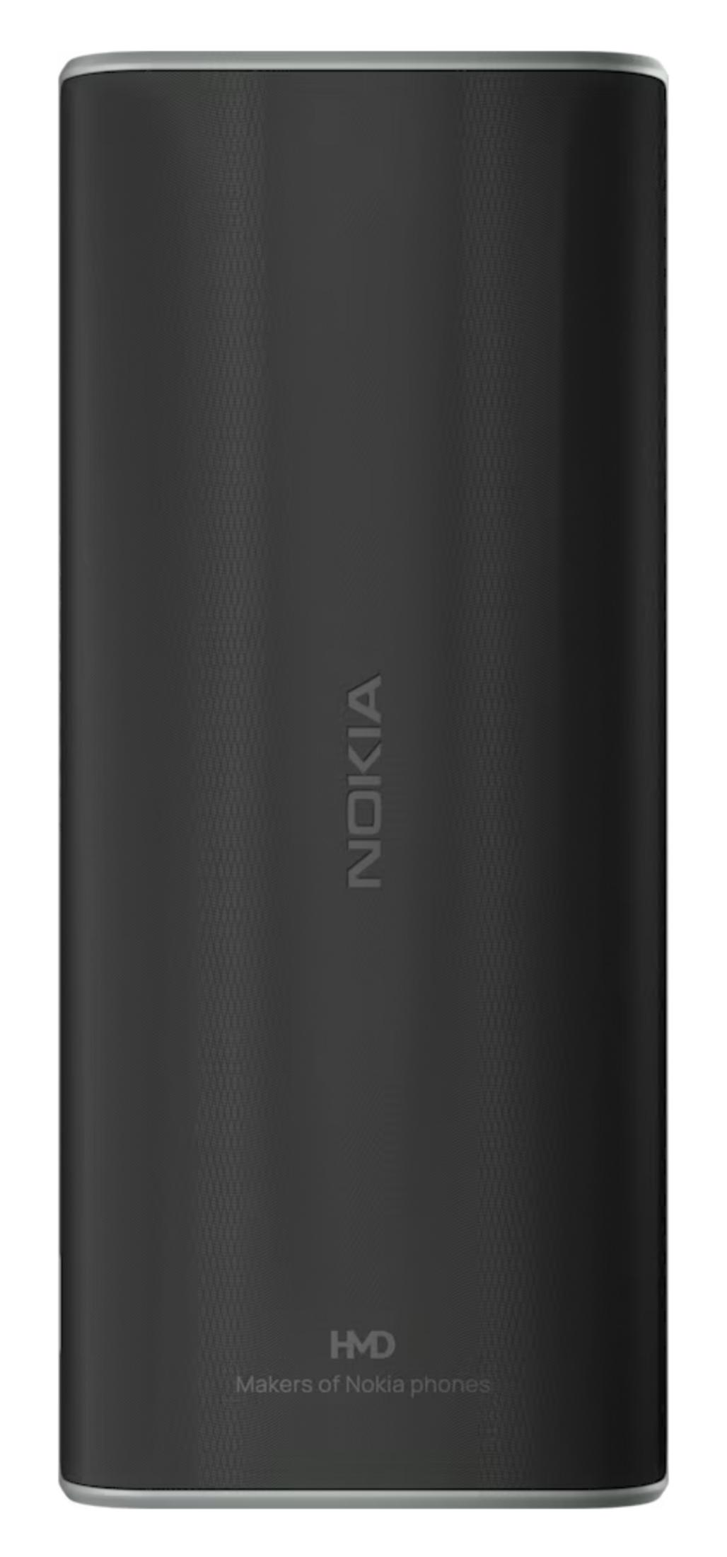 Un oggetto cilindrico nero con il logo Nokia e HMD Makers of Nokia phones.