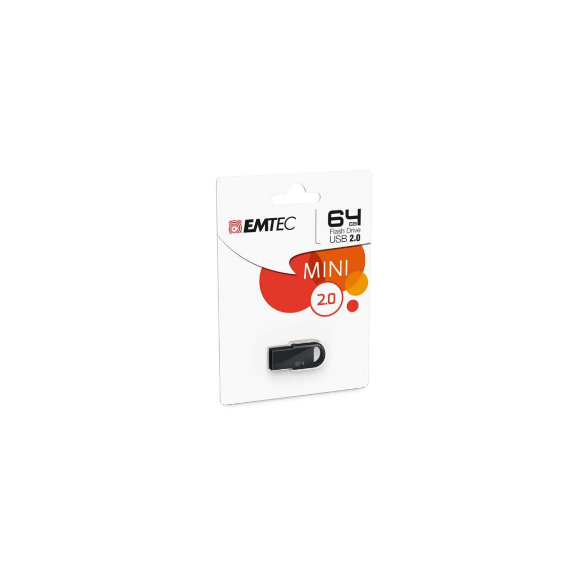 Pen drive EMTEC 64GB USB 2.0 Mini nera in confezione.