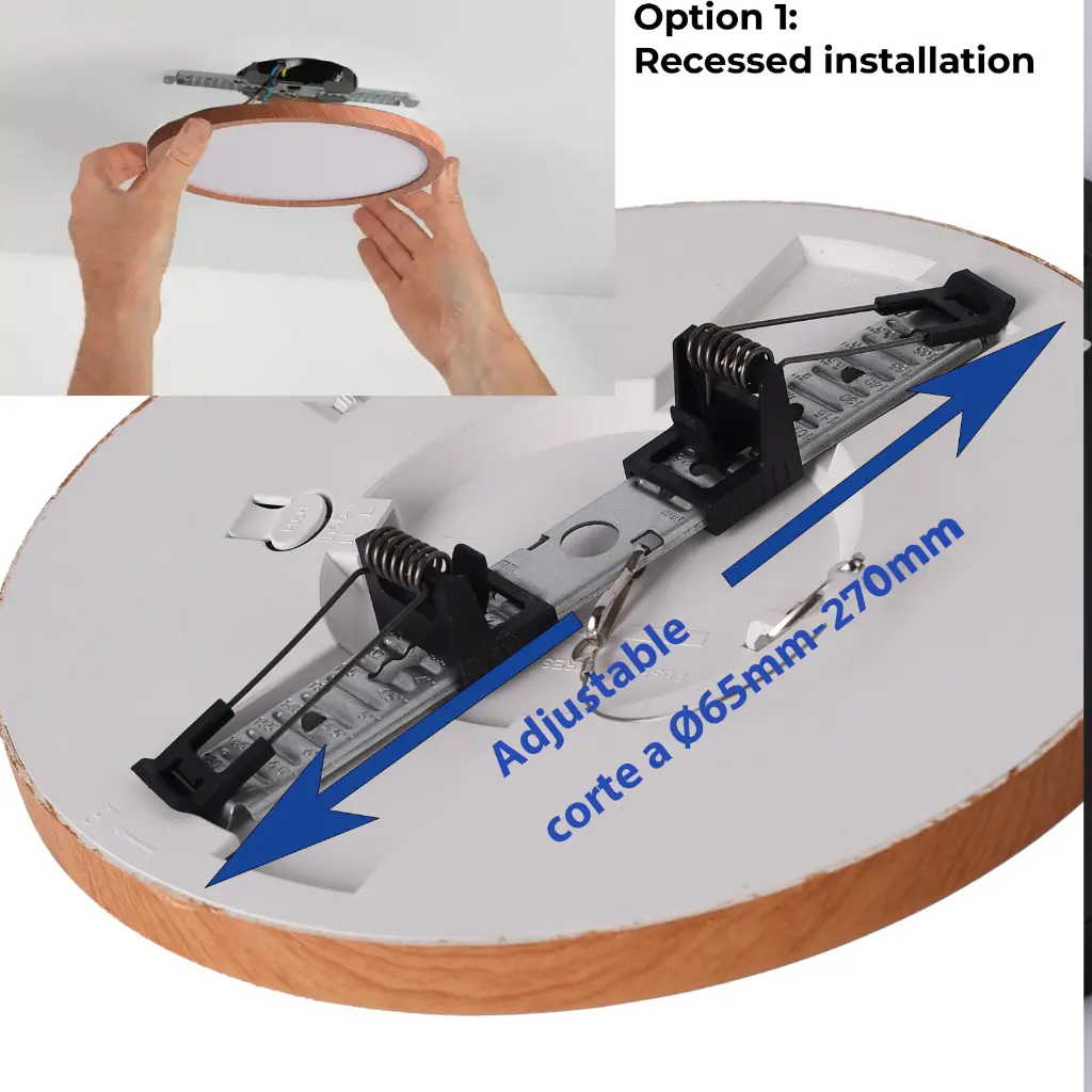 Luz empotrada con corte ajustable de 65-270mm.