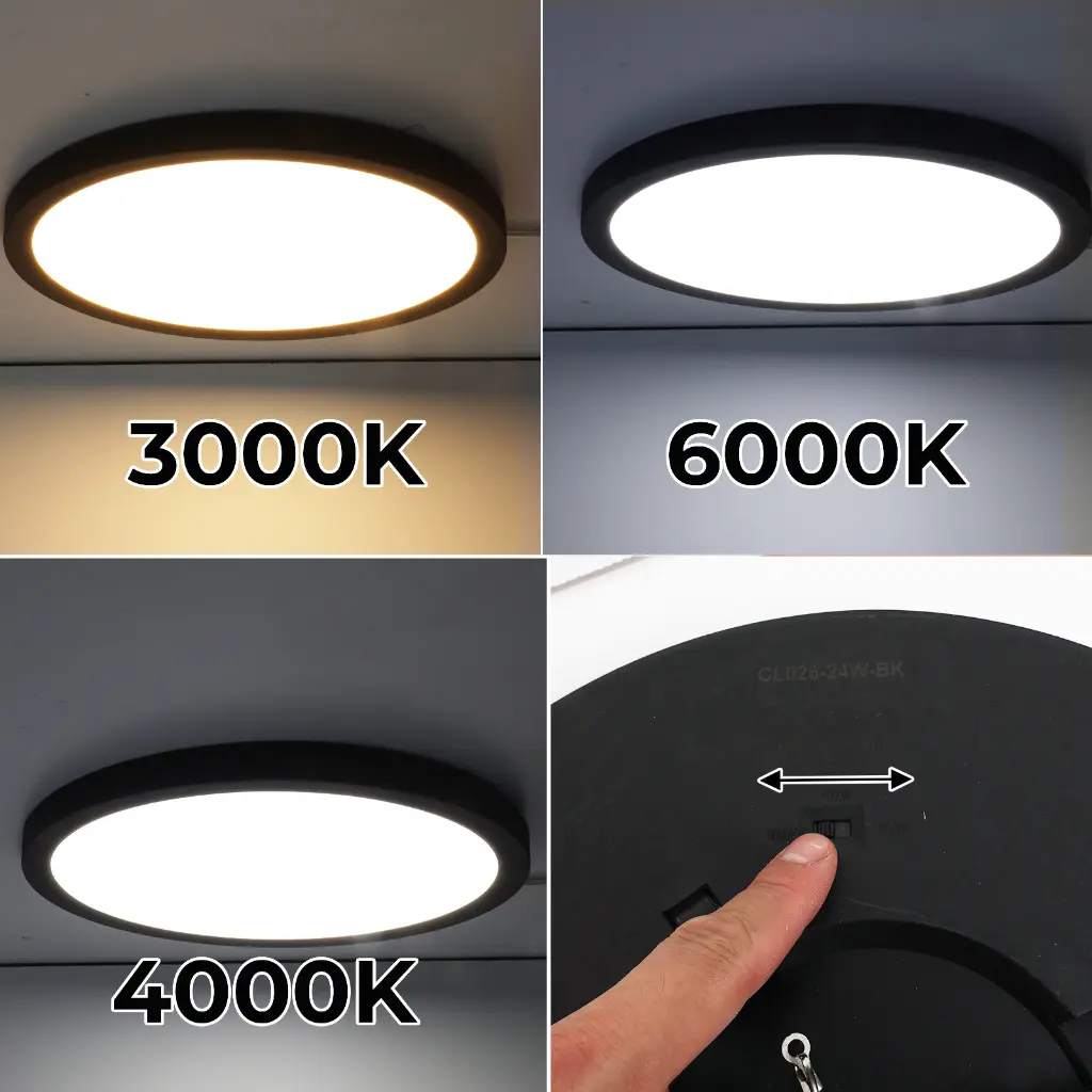 Luz de techo en 3000K, 4000K y 6000K de temperatura de color, con interruptor.