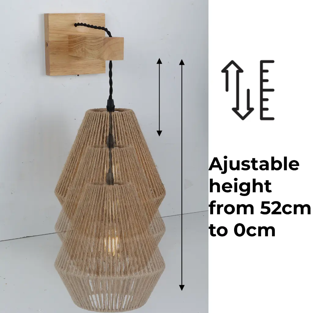Lámpara colgante de cuerda con altura regulable de 52cm a 0cm.