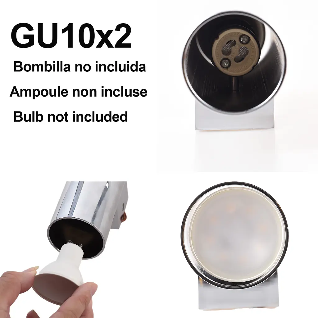 Portalámparas GU10x2, acabado plateado, bombilla no incluida.