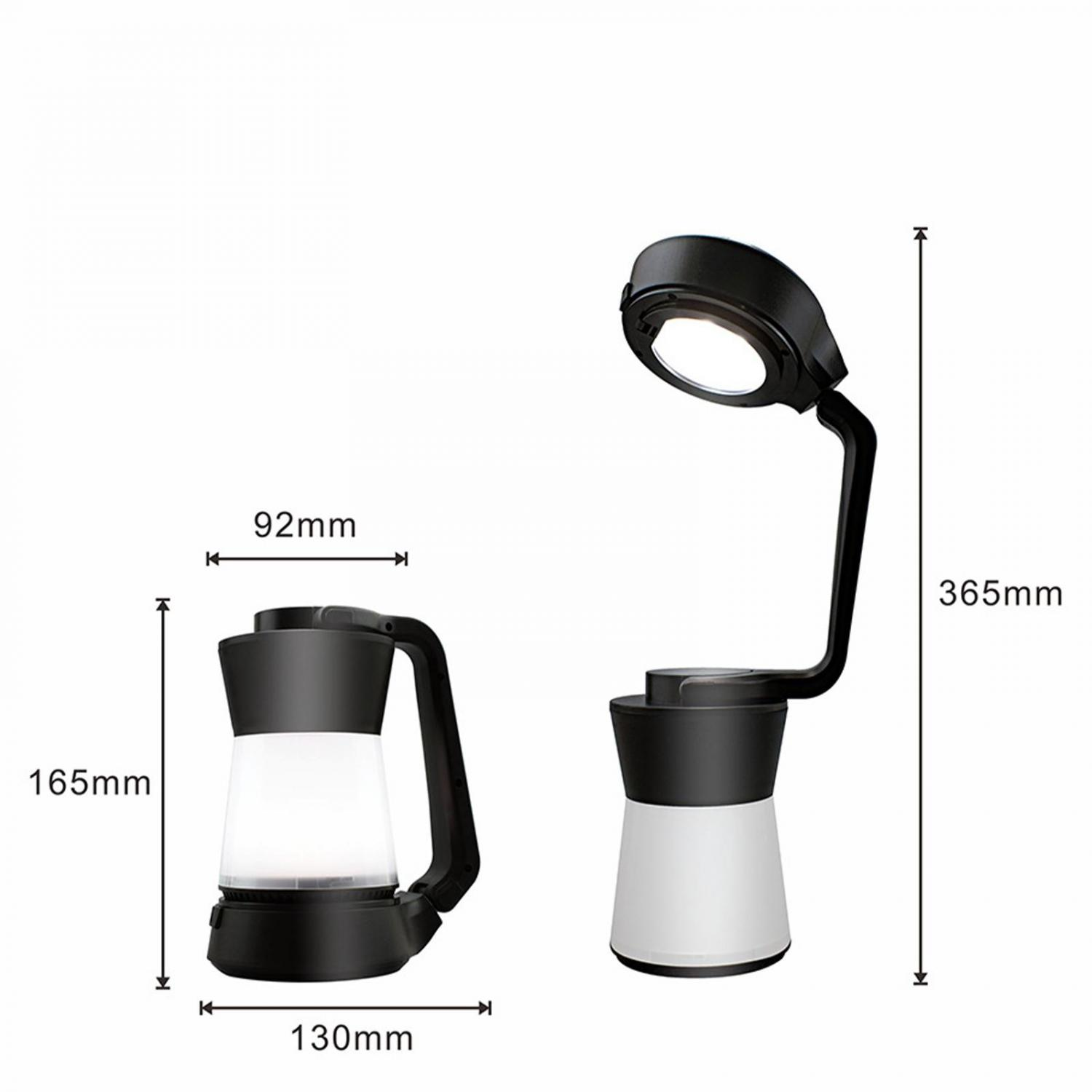 Zwei schwarze Lampen mit weißen Schirmen, eine tragbar, eine mit verstellbarem Arm.