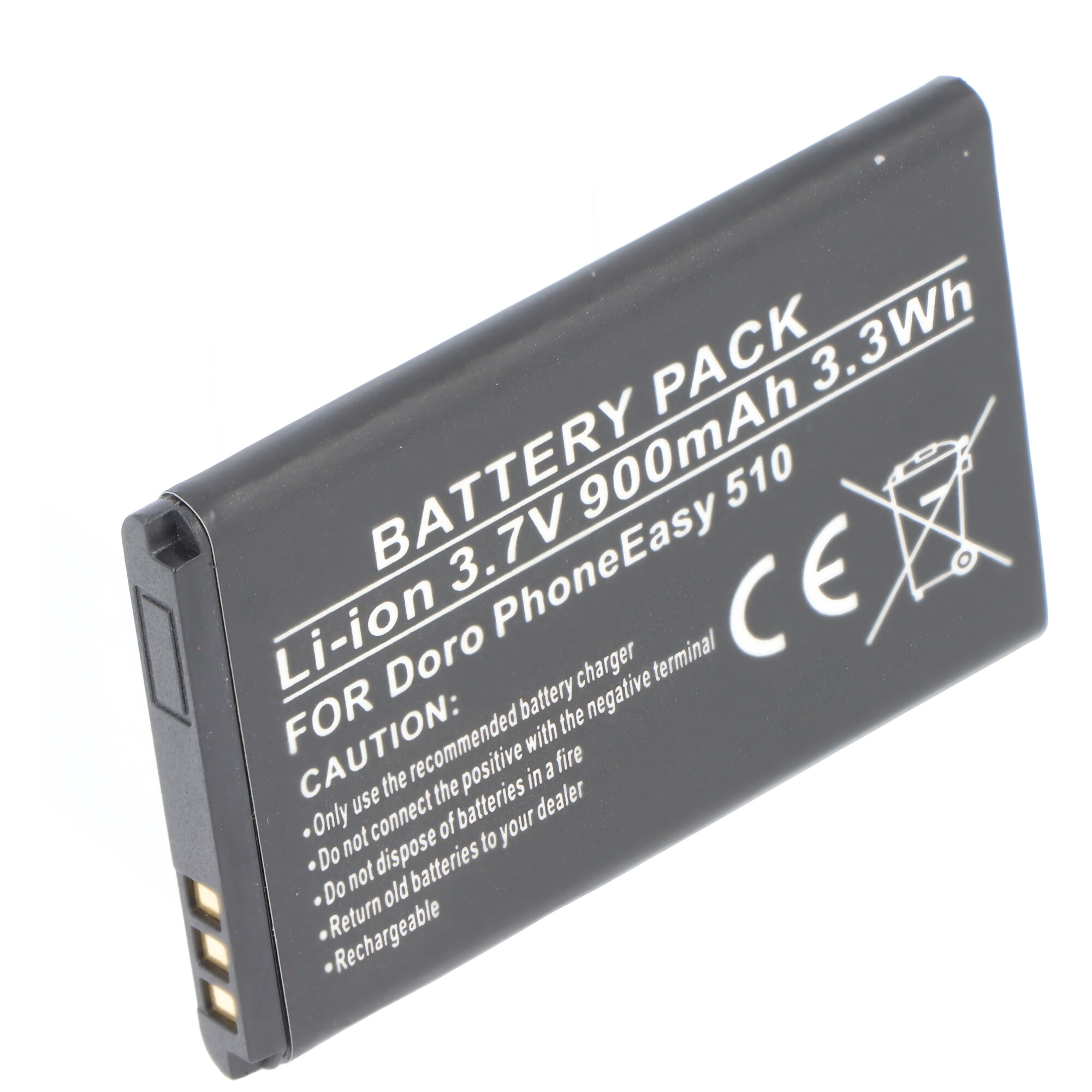 Schwarzer Akku für Doro PhoneEasy 510 mit Beschriftung.