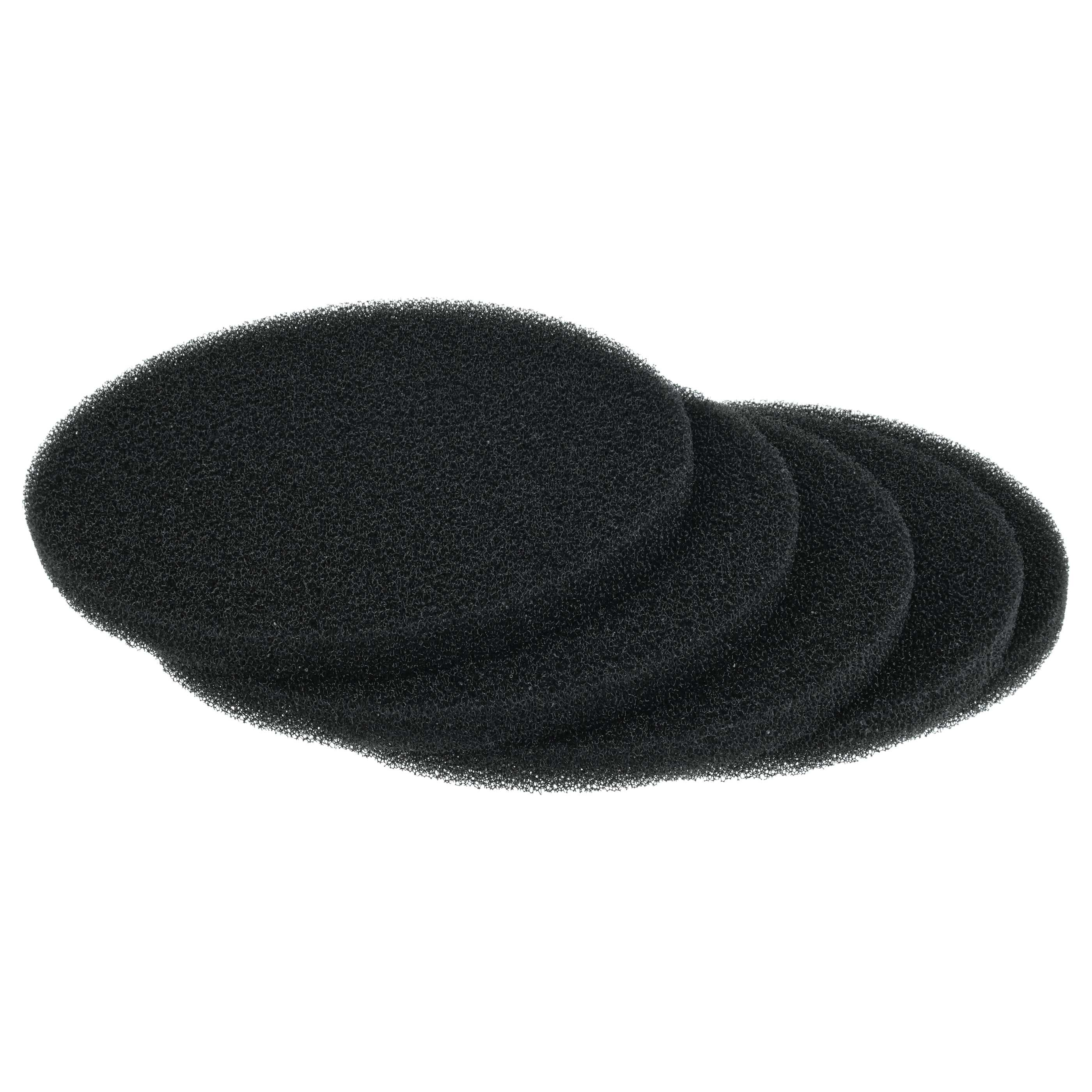 Vier schwarze, runde Schaumstofffilter liegen übereinander.