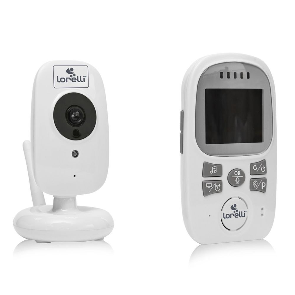 Zwei weiße Lorelli Babyphones: eine Kamera und ein Monitor mit Bildschirm.