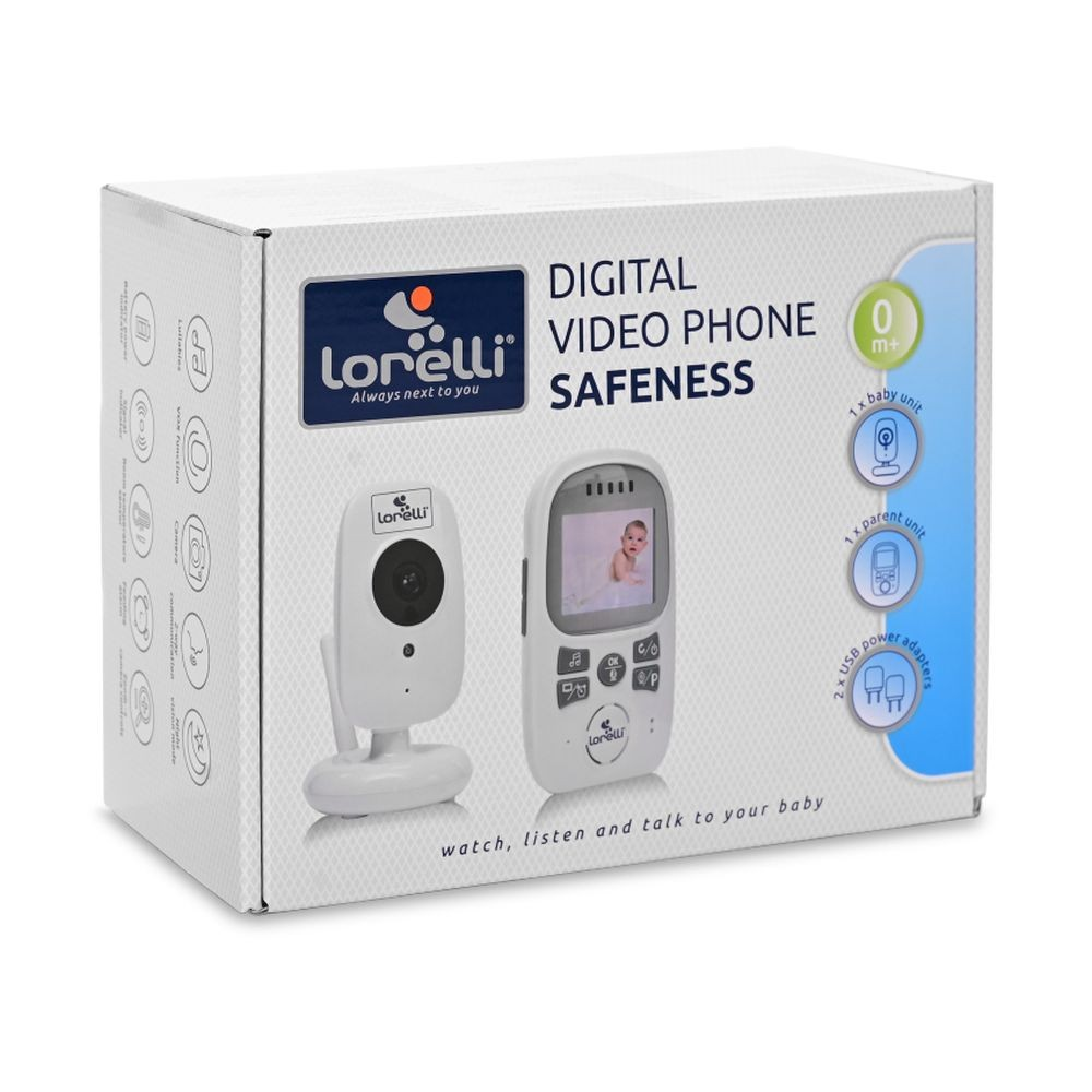 Verpackung eines digitalen Video-Babyphones mit Kamera und Elterneinheit.