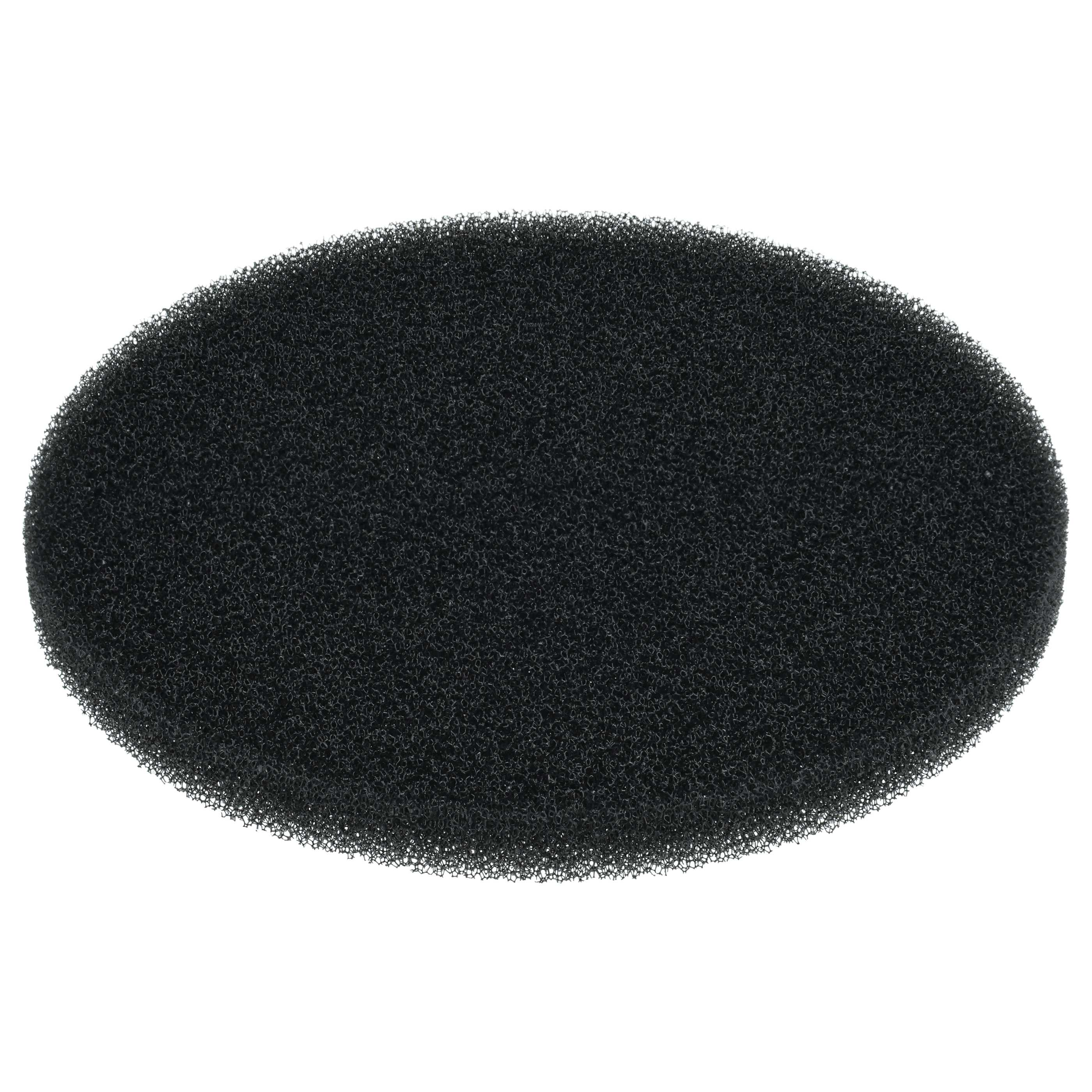 Ein schwarzer, ovaler Schaumstofffilter mit einer porösen Textur.