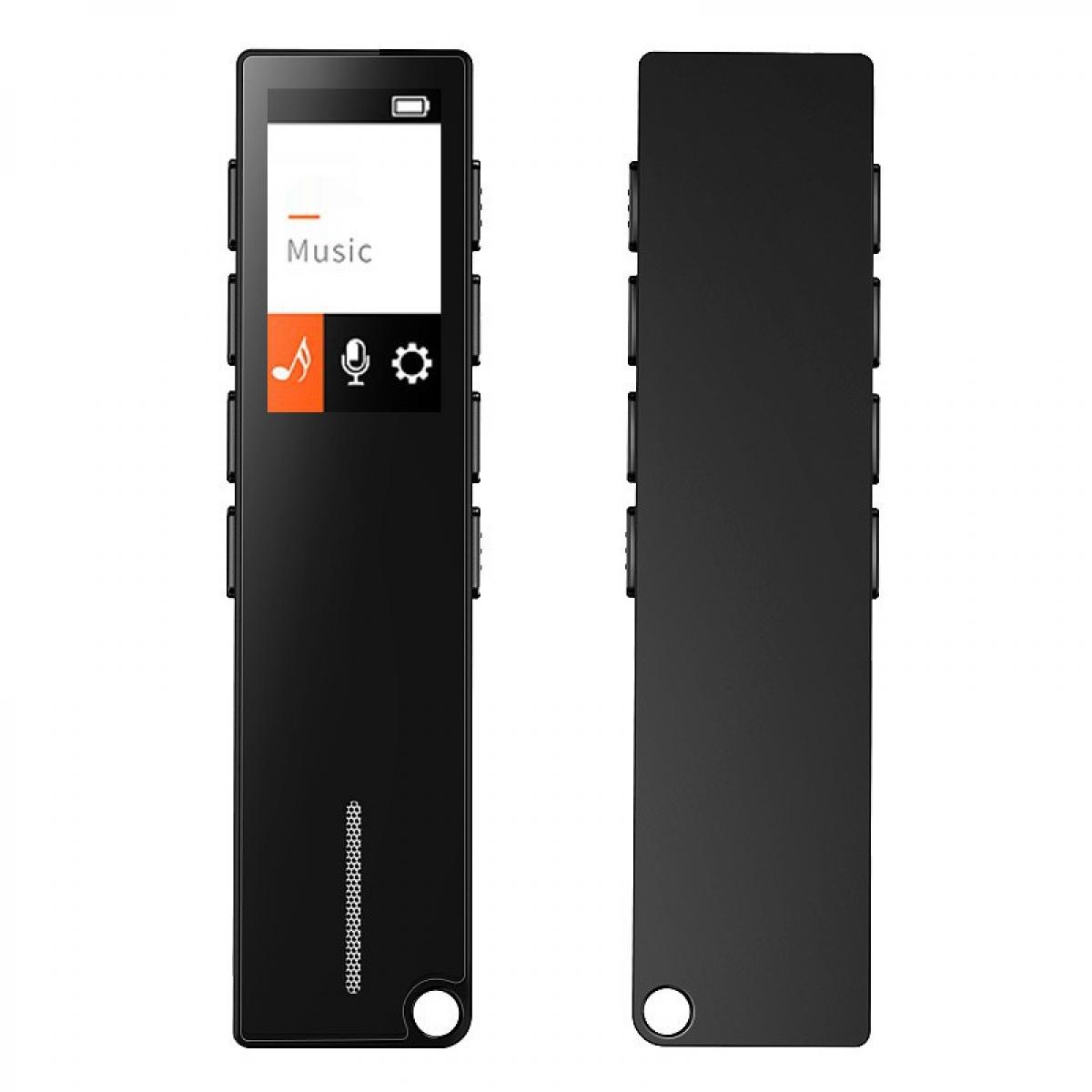 Ein schwarzer MP3-Player mit Bildschirm und Tasten. Von vorne und von der Seite.