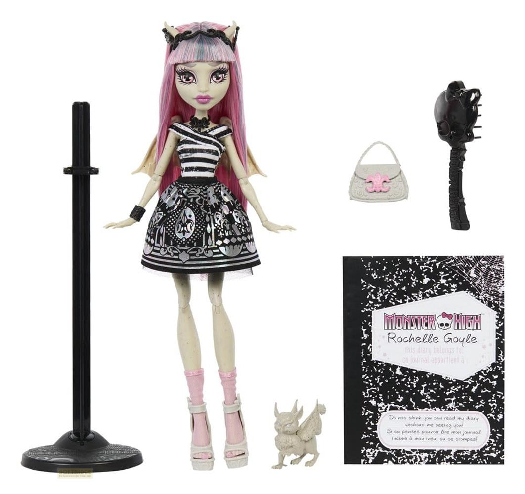 Monster High Puppe Rochelle Goyle mit Zubehör, Tagebuch und Ständer.