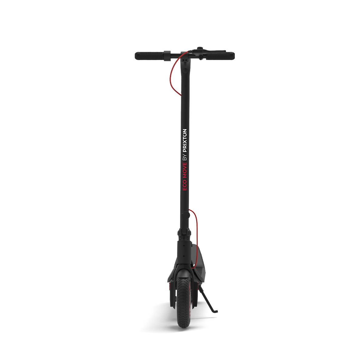Patinete eléctrico negro con cable rojo y texto.