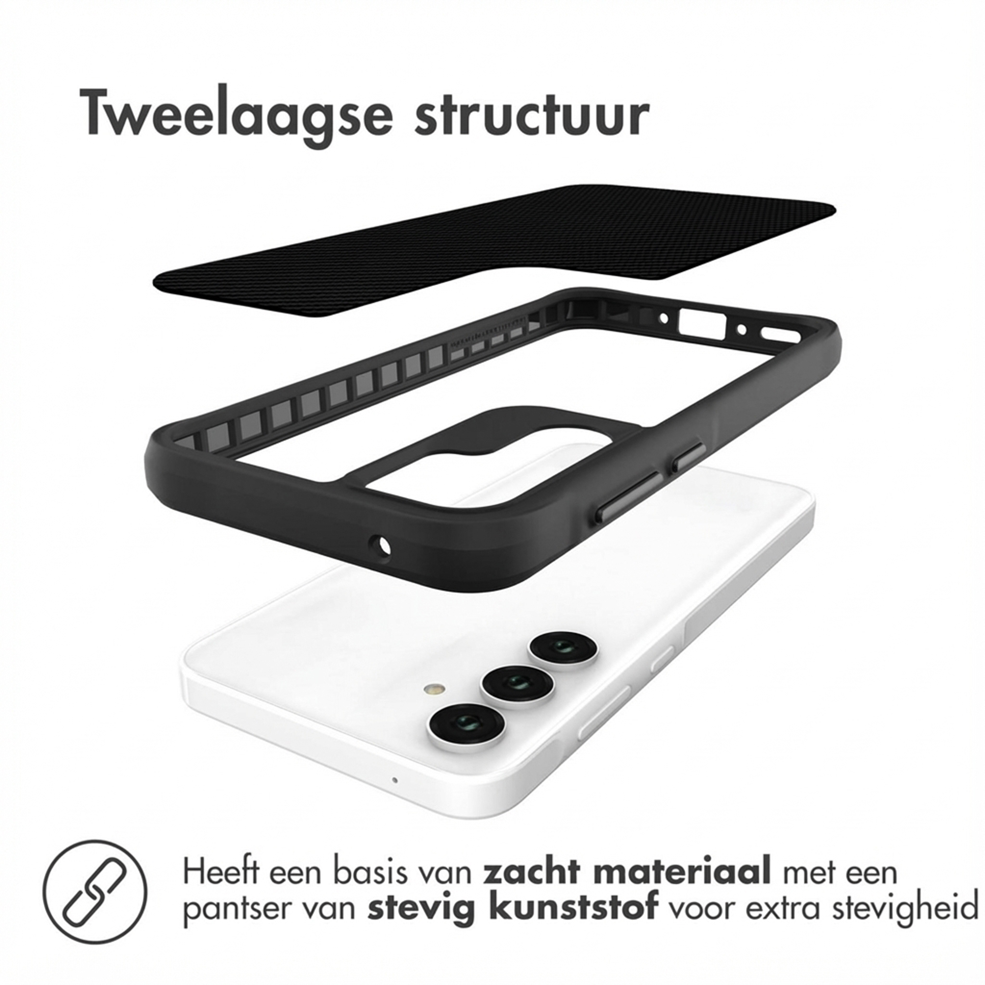 Tweelaagse structuur: Zachte basis met hard plastic pantser.