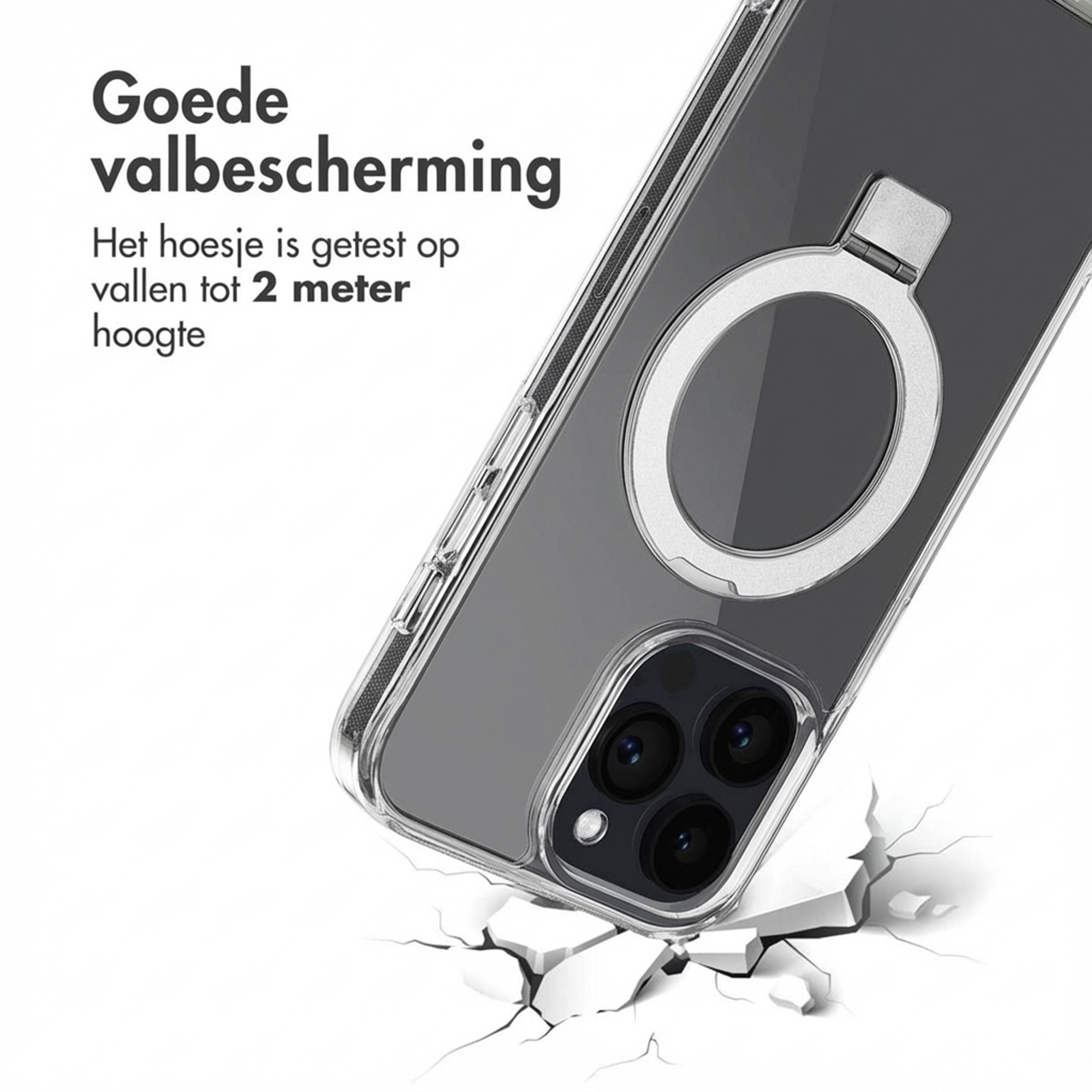 Transparante hoes met ring op gebroken grond, iPhone-camera's.