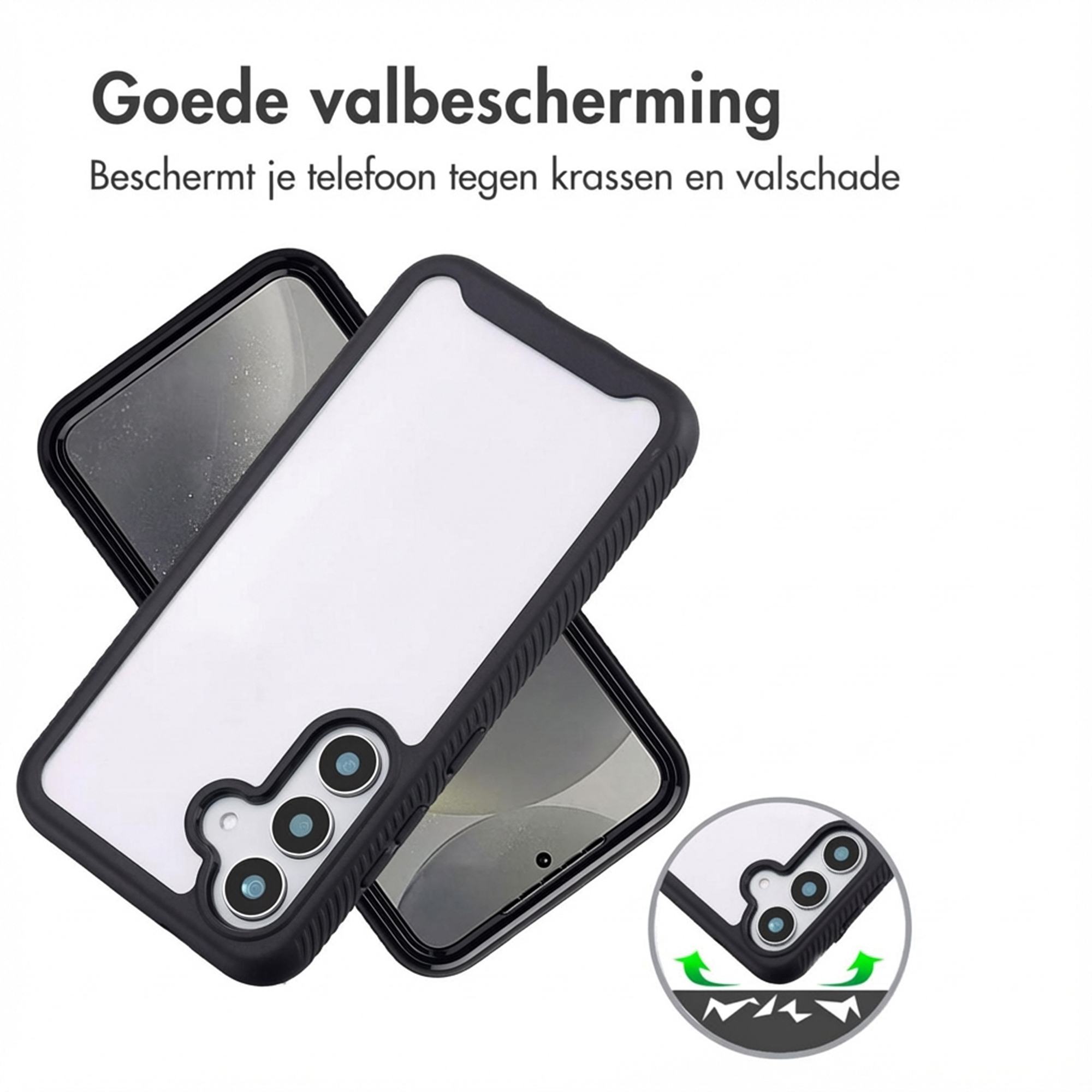 Deux coques de téléphone noires avec insert blanc et ouverture caméra.