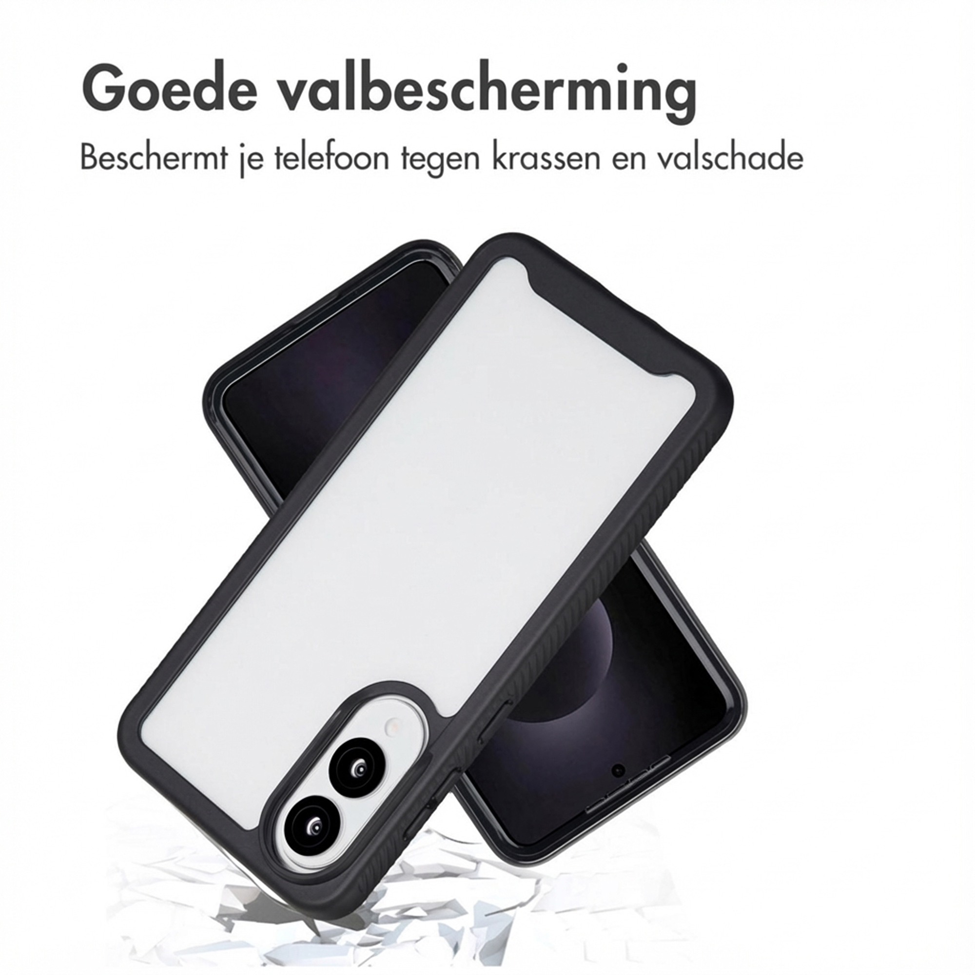Two black phone cases stacked on a white background.