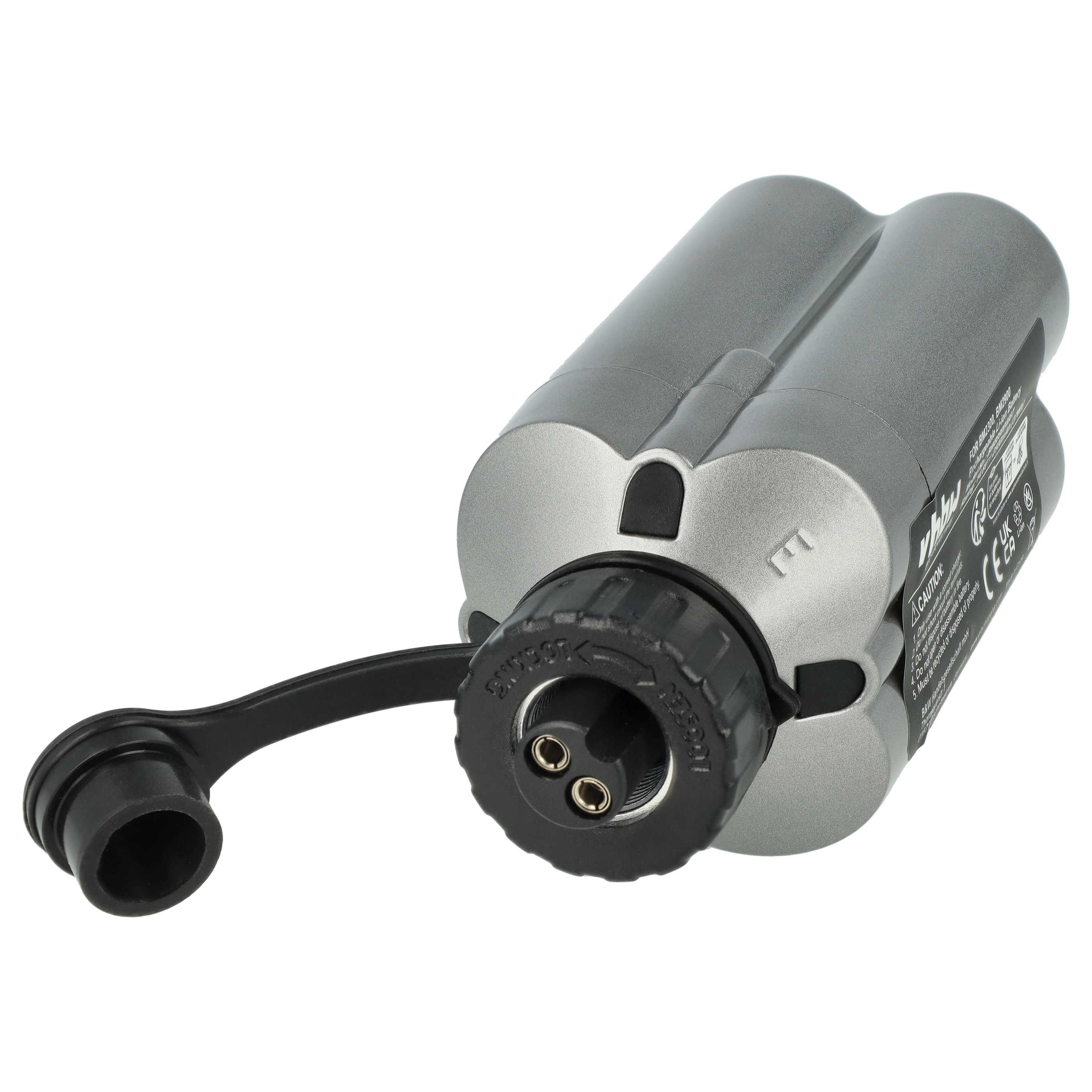 Grauer Lithium-Ionen-Akku mit schwarzem Stecker und Kabel