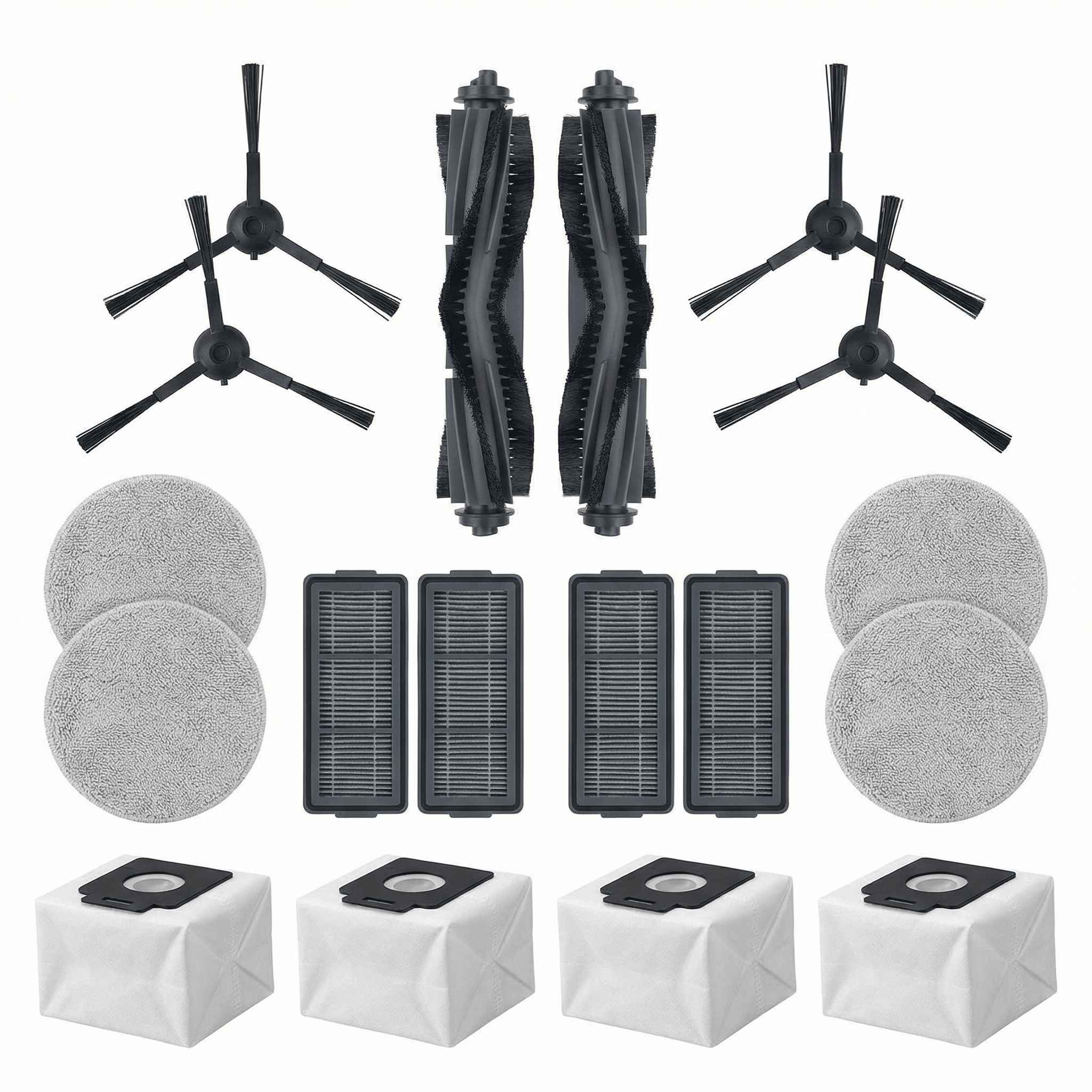 Roboterstaubsauger Zubehör: Bürsten, Filter, Mopppads und Staubbeutel.