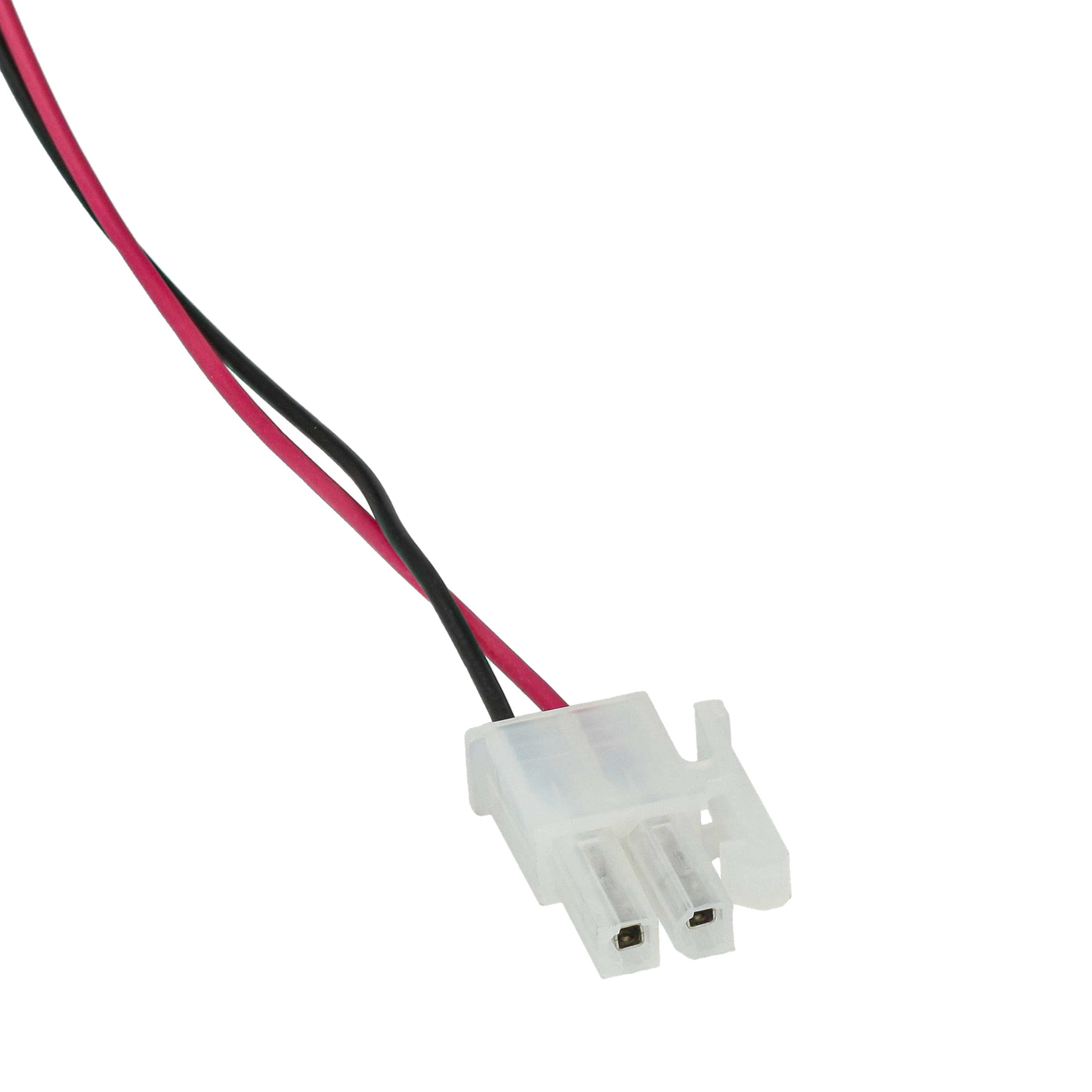 Ein weißer Stecker mit roten und schwarzen Kabeln.