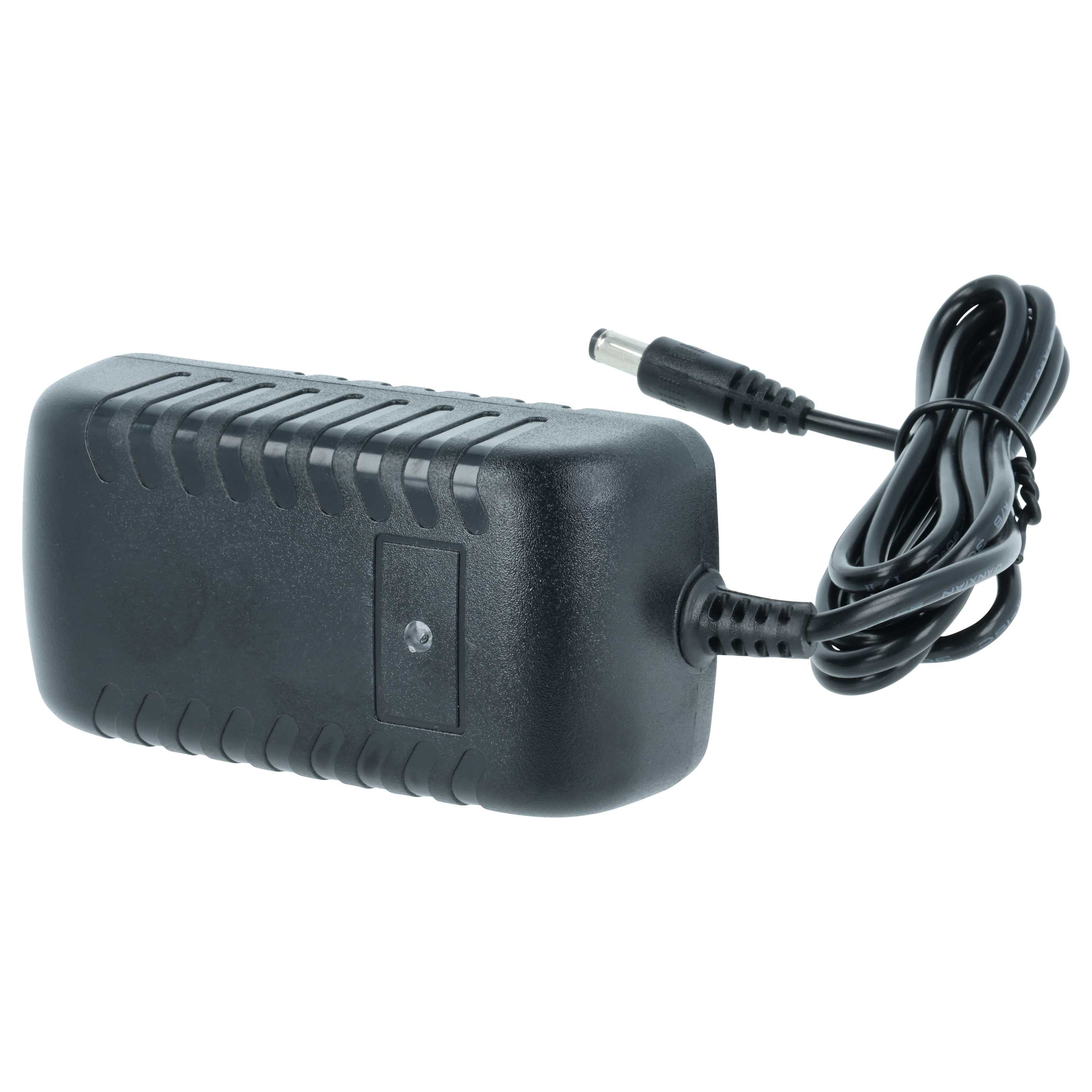 Schwarzes Netzteil mit Lüftungsschlitzen und einem Kabel.