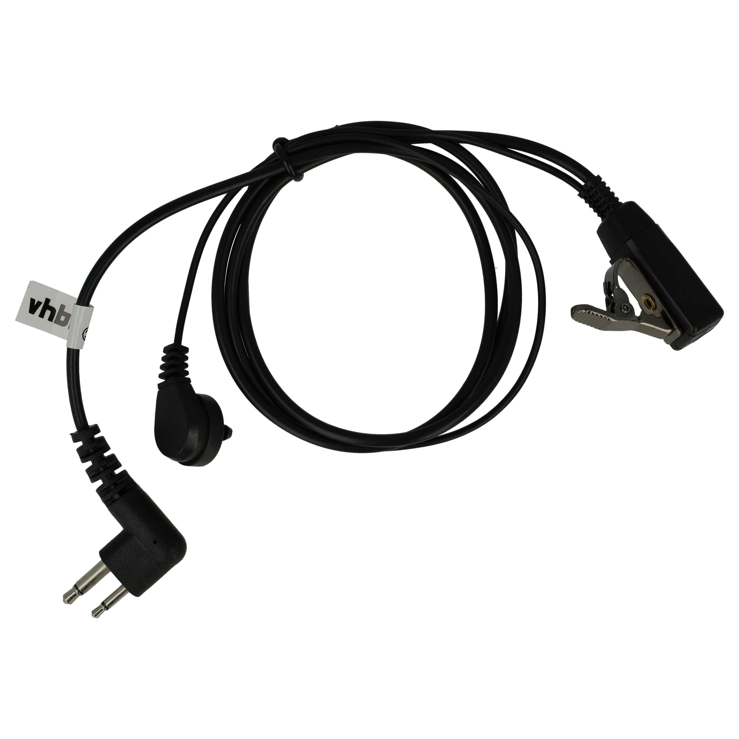 Schwarzes Headset-Kabel mit Clip und zwei Pins.