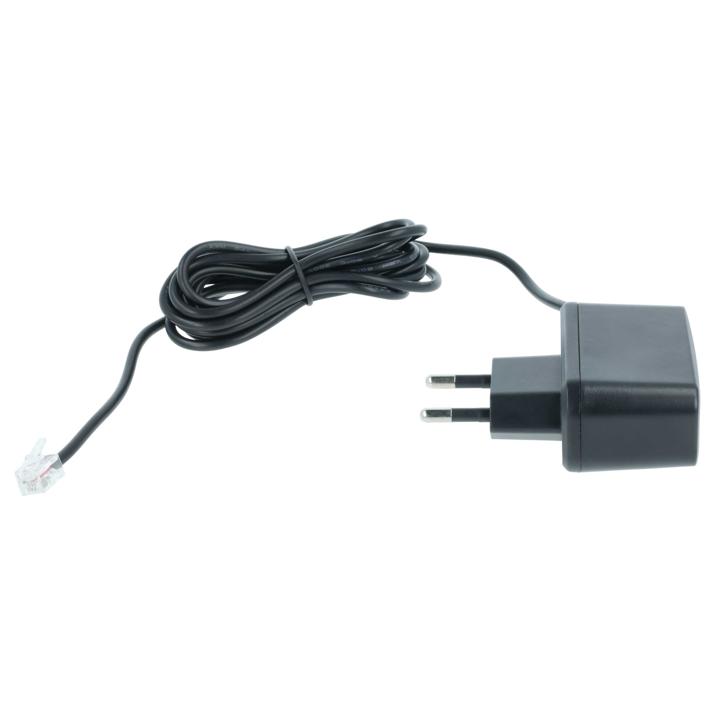 Schwarzes Netzteil mit Kabel und RJ11-Stecker.