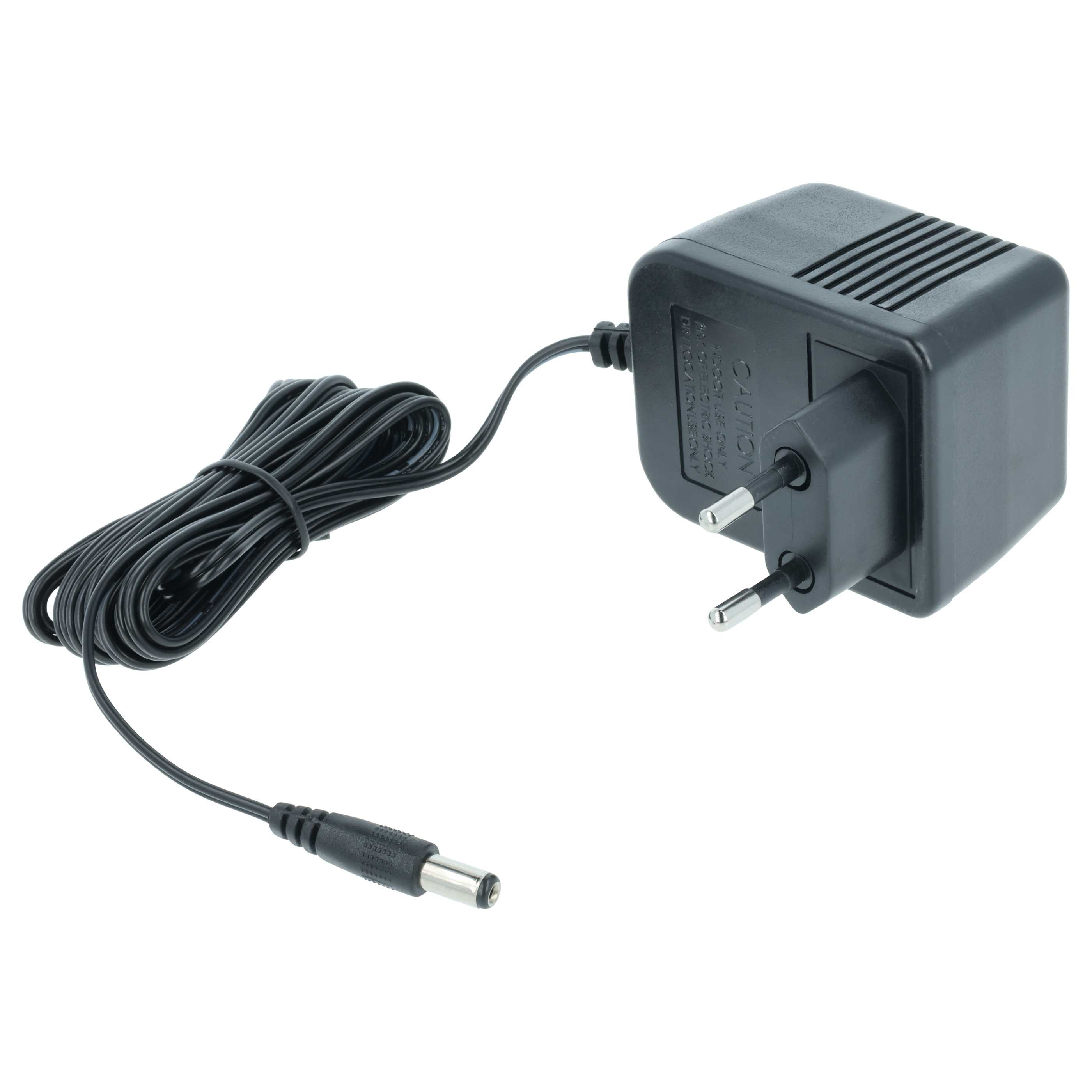 Schwarzer Netzsteckeradapter mit gewickeltem Kabel und Hohlstecker.