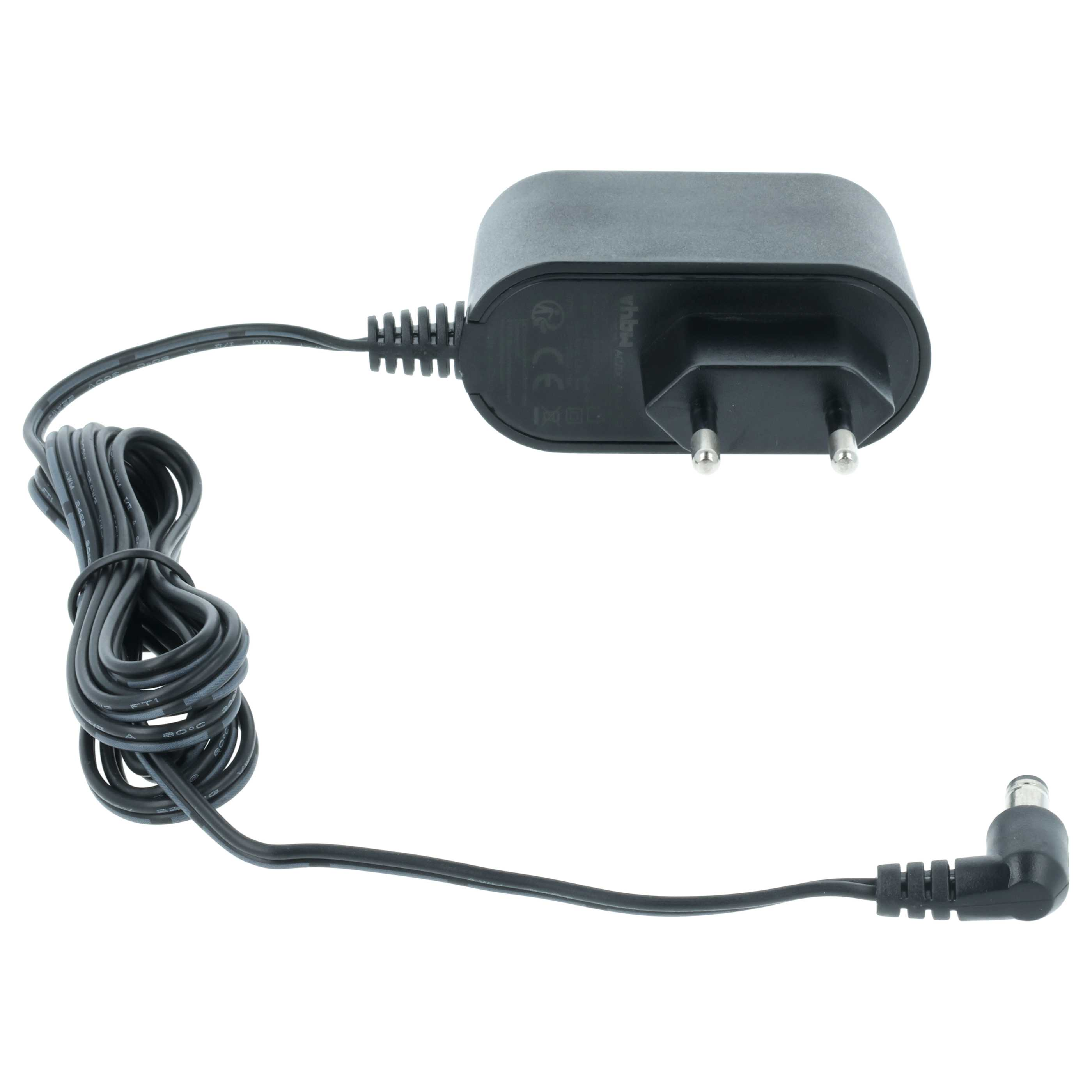 Ein schwarzes Netzteil mit Eurostecker und gewickeltem Kabel.
