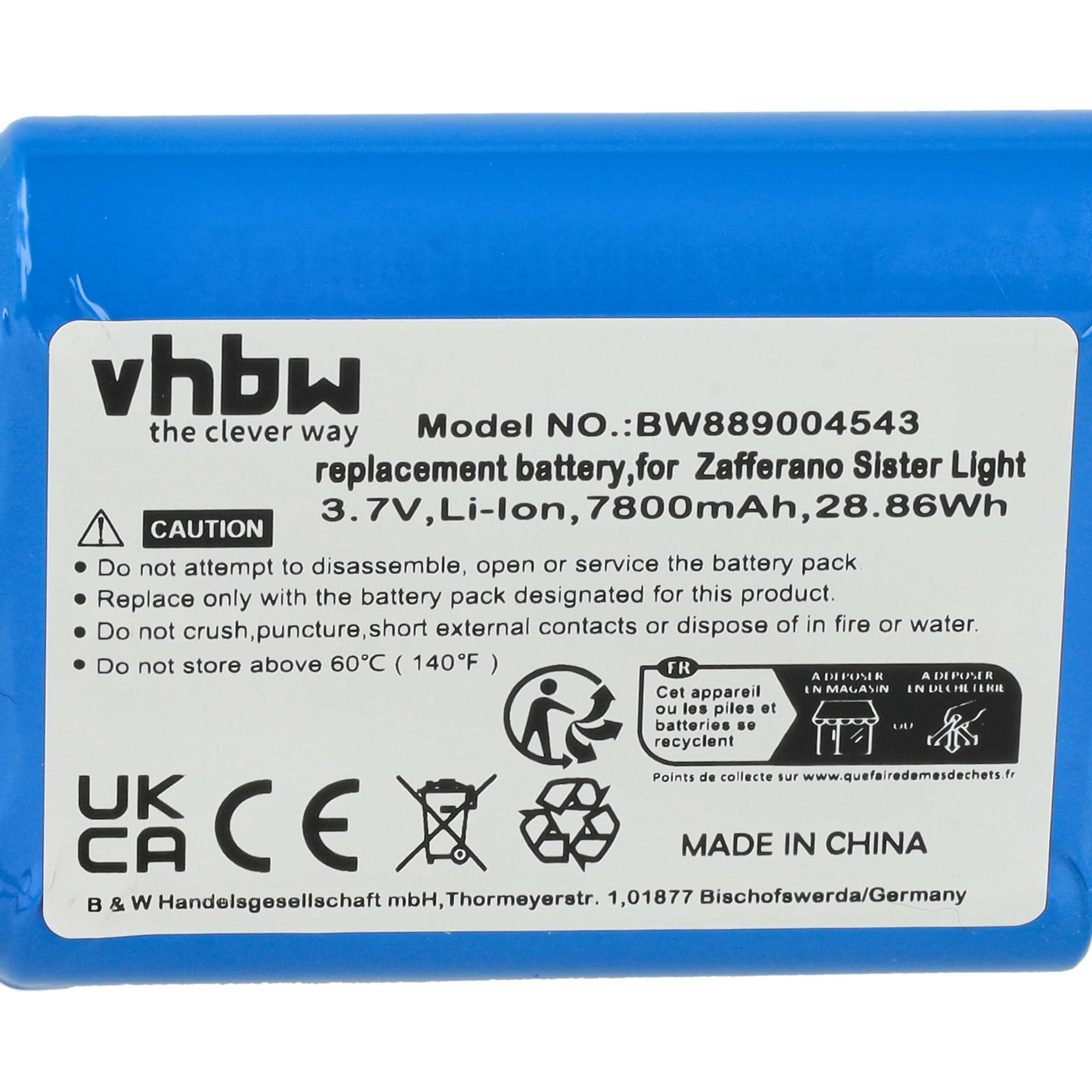 Blauer Akku mit Aufkleber: Modell BW889004543, 3.7V, 7800mAh.