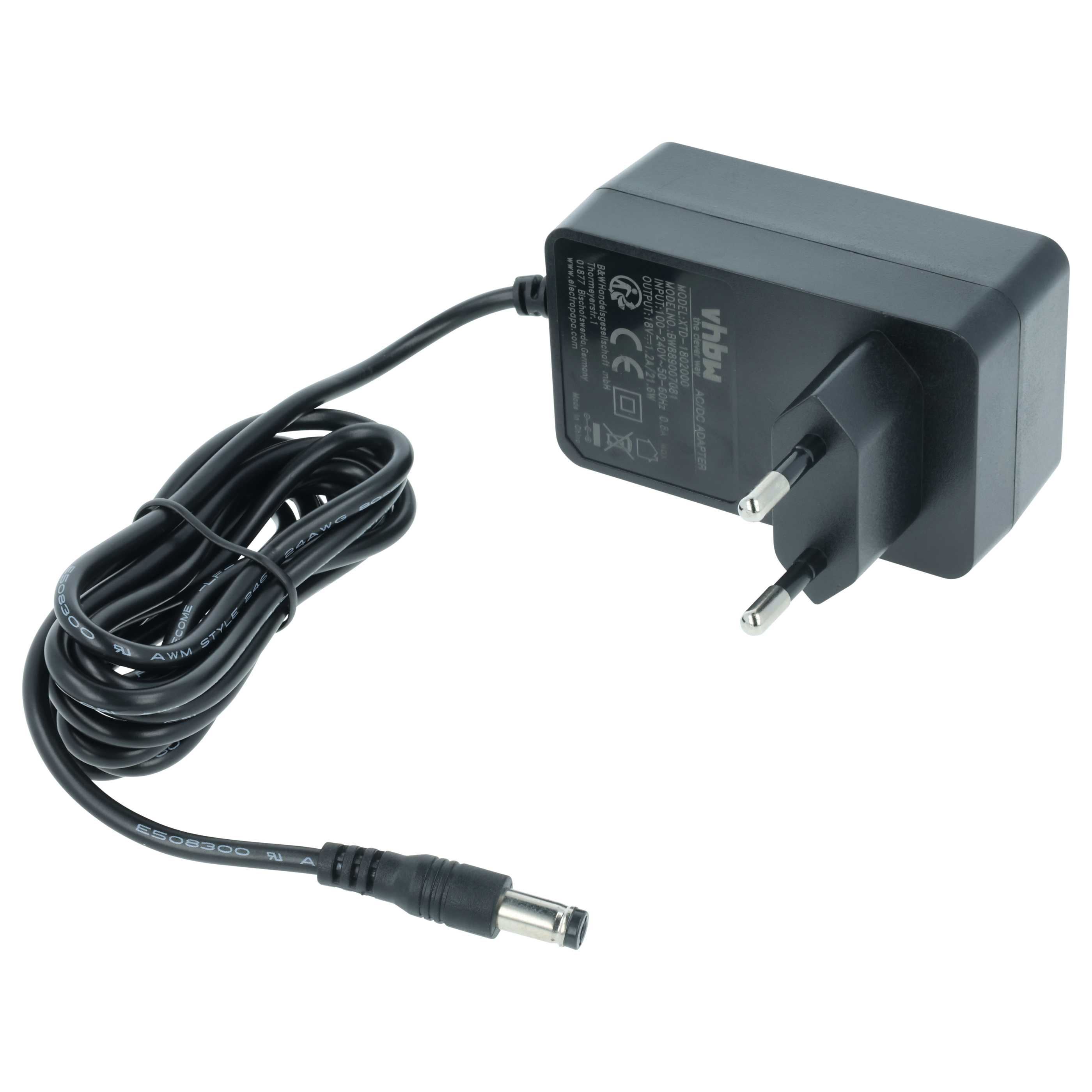 Schwarzes AC/DC-Netzteil mit Eurostecker und gewickeltem Kabel.