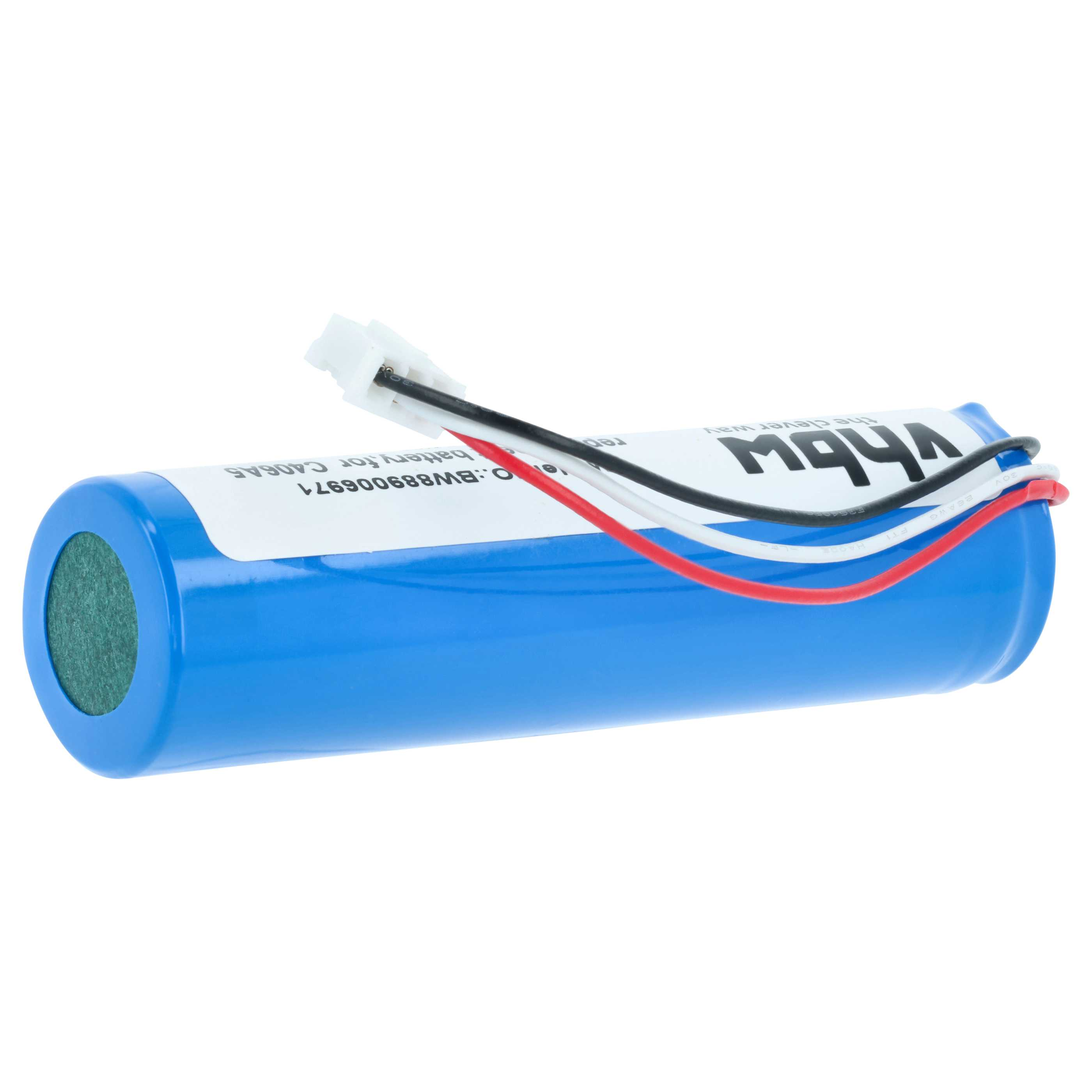Blaue Batterie mit Kabeln und Etikett