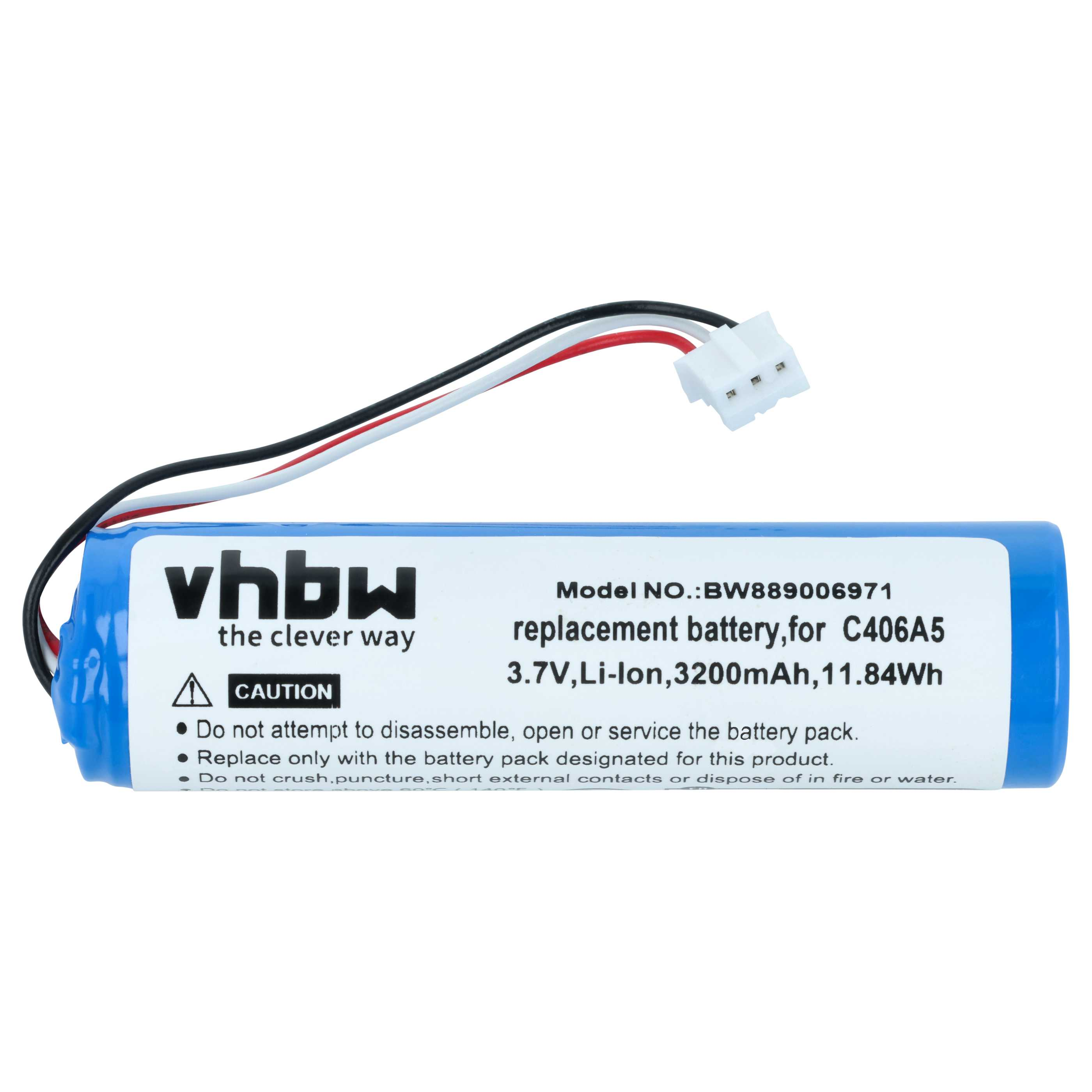 Blauer Li-Ion Akku 3,7V 3200mAh mit Kabeln und Stecker, Modell BW889006971.