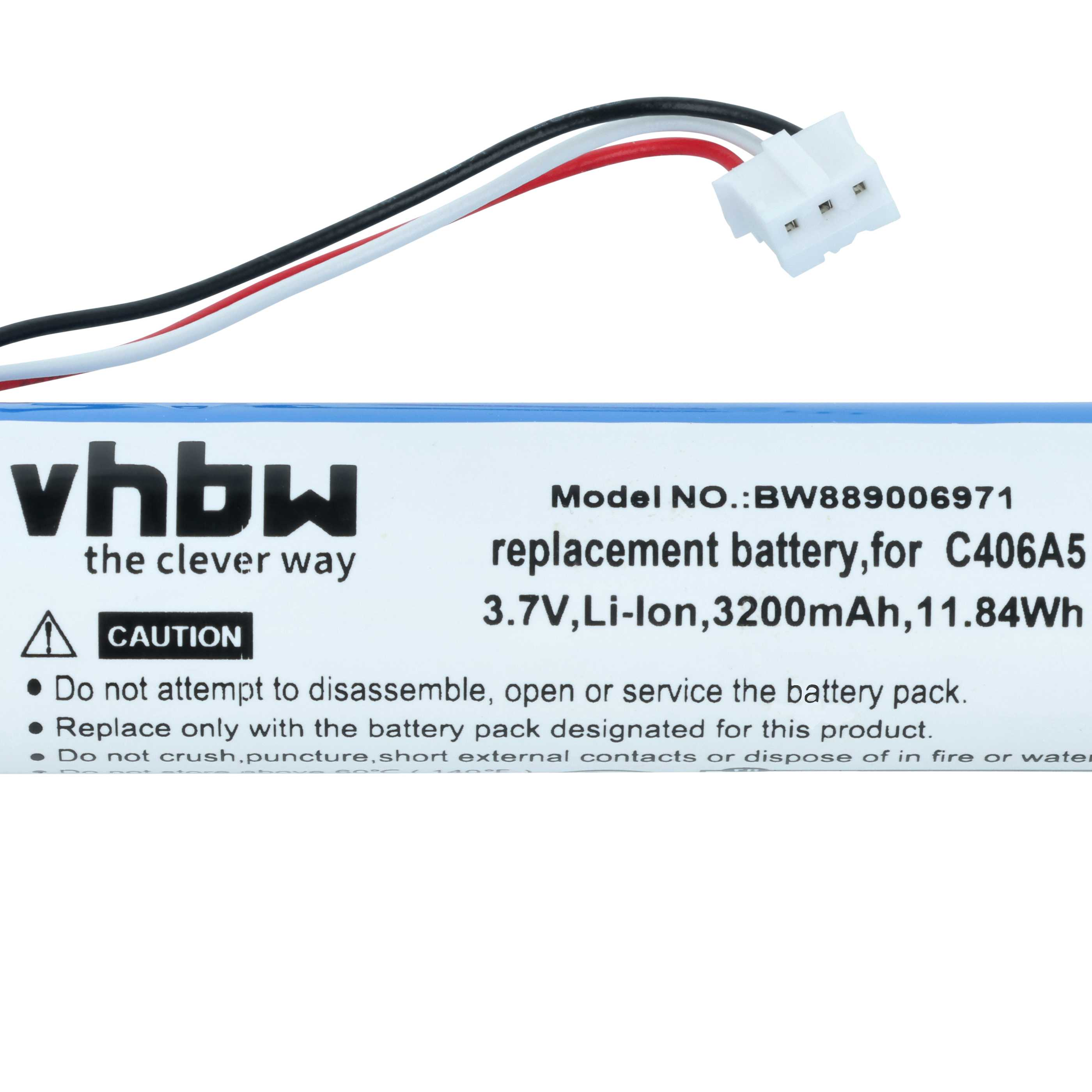 VHBW Ersatzakku, 3.7V Li-Ion, 3200mAh, mit Kabel und Stecker.