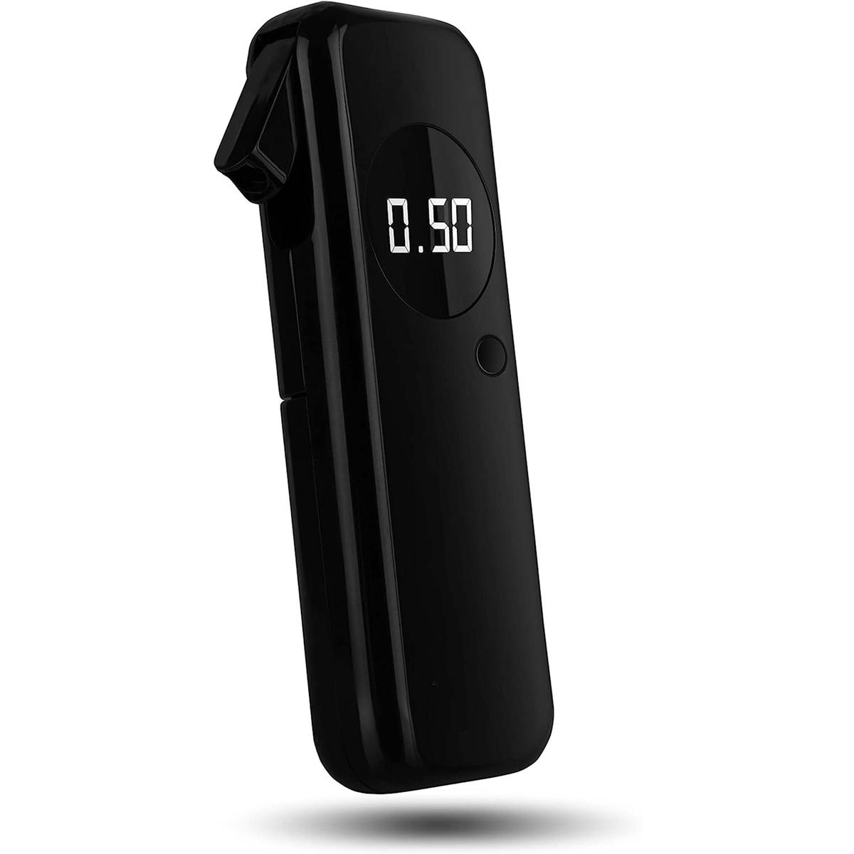 Czarny cyfrowy alkomat pokazujący 0.50.