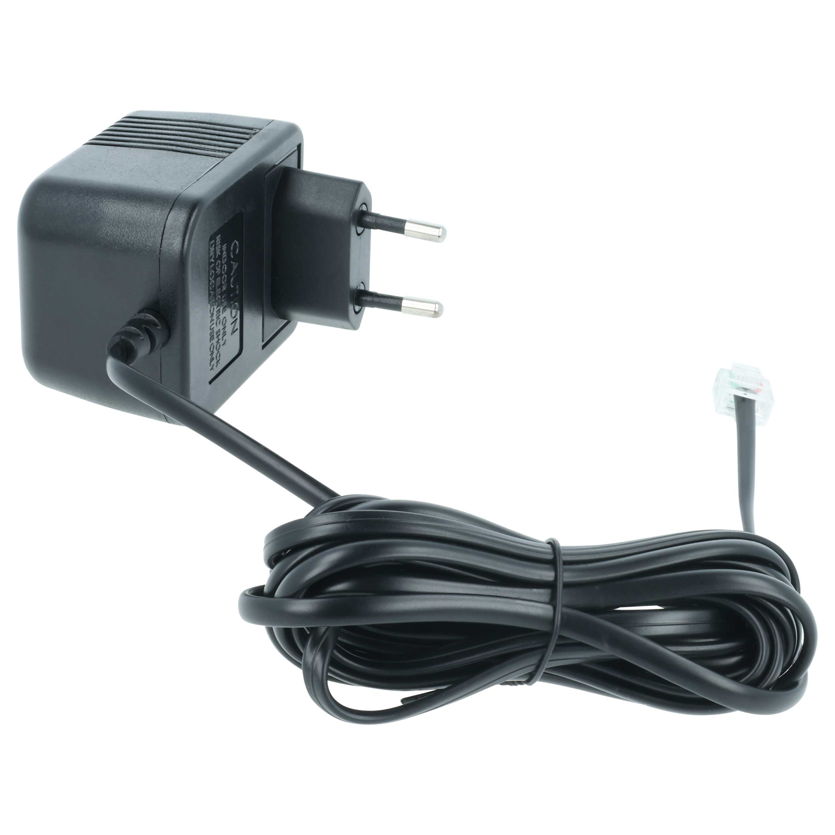 Schwarzer Netzstecker mit Kabel und RJ11-Stecker.