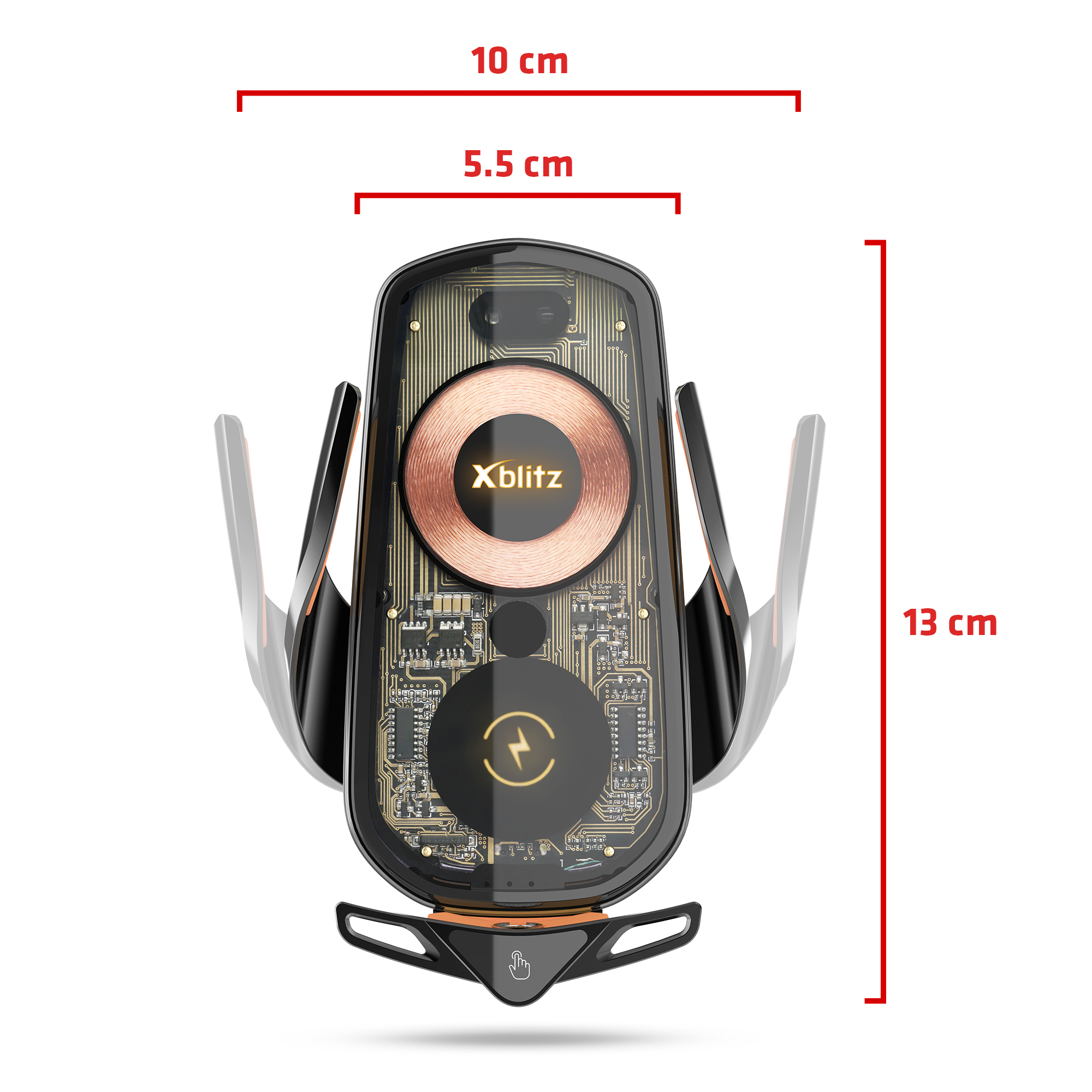 Przezroczysty uchwyt ściennego z wymiarami: 10cm, 5.5cm, 13cm.