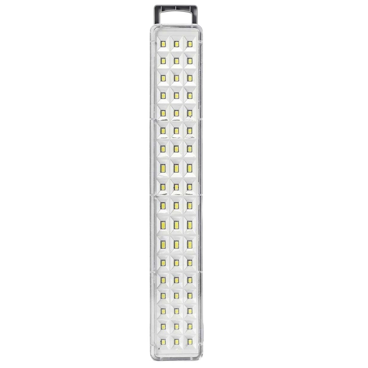 Lange, schmale Lampe mit vielen kleinen Lichtern, oben mit Griff.