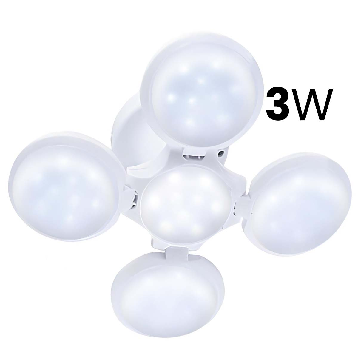 Una luz de techo LED blanca de 3W con cinco bombillas esféricas.