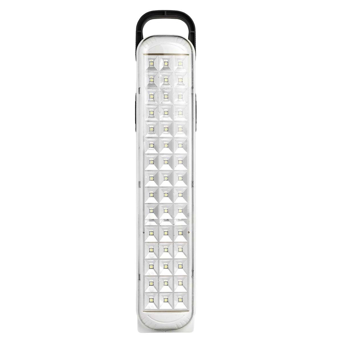 Eine weiße Taschenlampe mit Griff und vielen LEDs auf der Vorderseite.