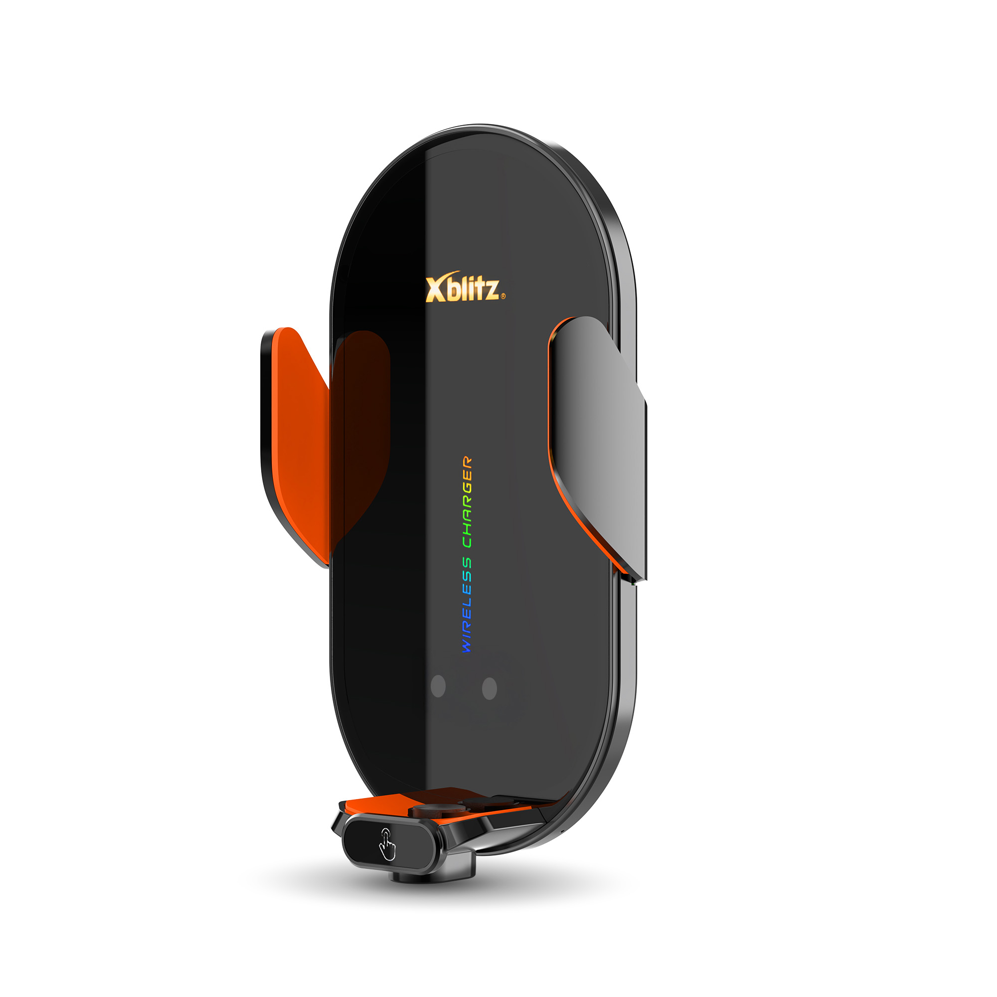 Czarna ładowarka bezprzewodowa Xblitz z pomarańczowymi akcentami.