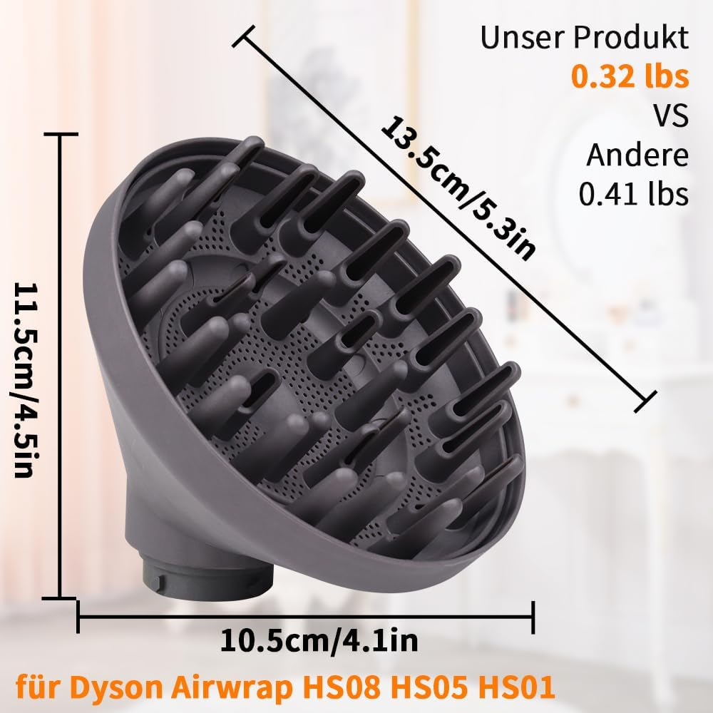 Grauer Diffusoraufsatz für Dyson Airwrap, 10.5x11.5x13.5cm.