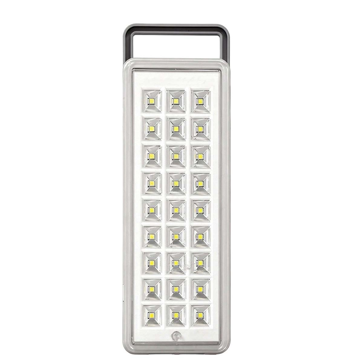 Eine rechteckige LED-Taschenlampe mit Griff und vielen kleinen Lichtern.