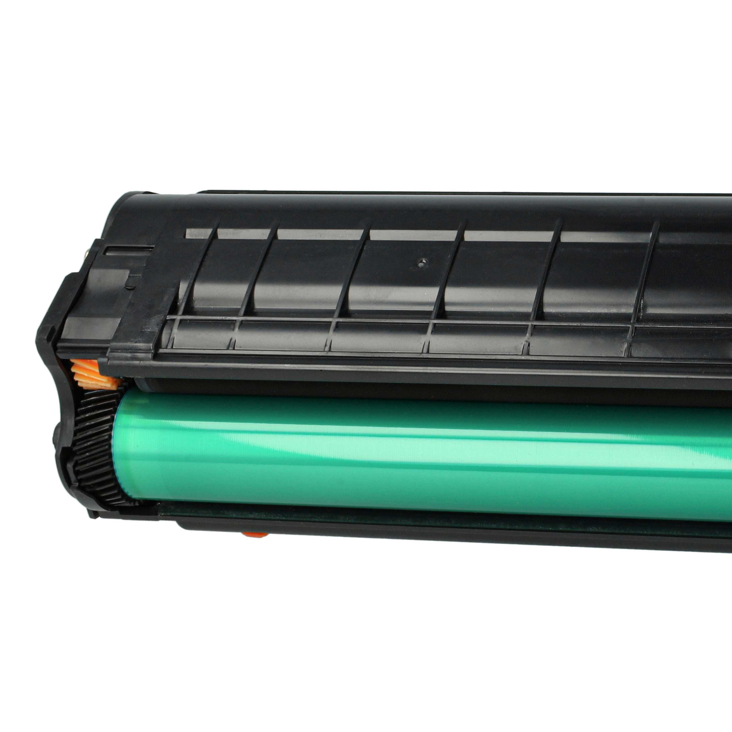 Ein schwarzer Toner mit einer grünen Trommel auf weißem Hintergrund.