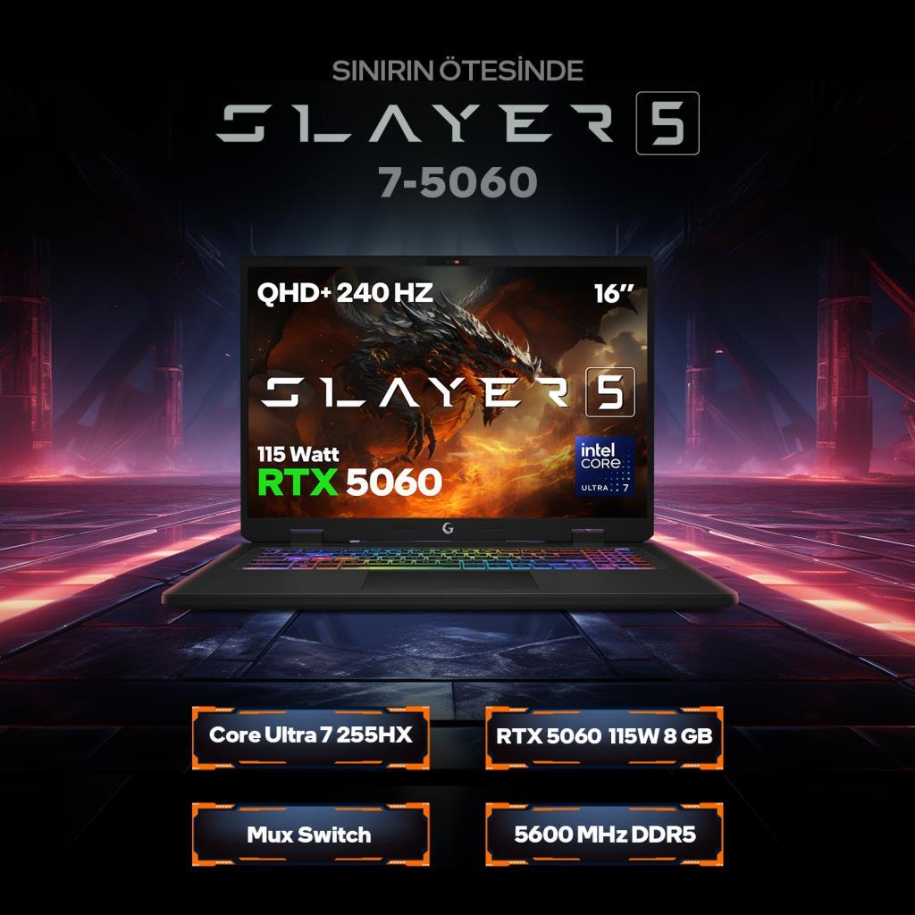 RTX 5060 ve Intel Core Ultra 7 işlemcili oyuncu dizüstü bilgisayarı.