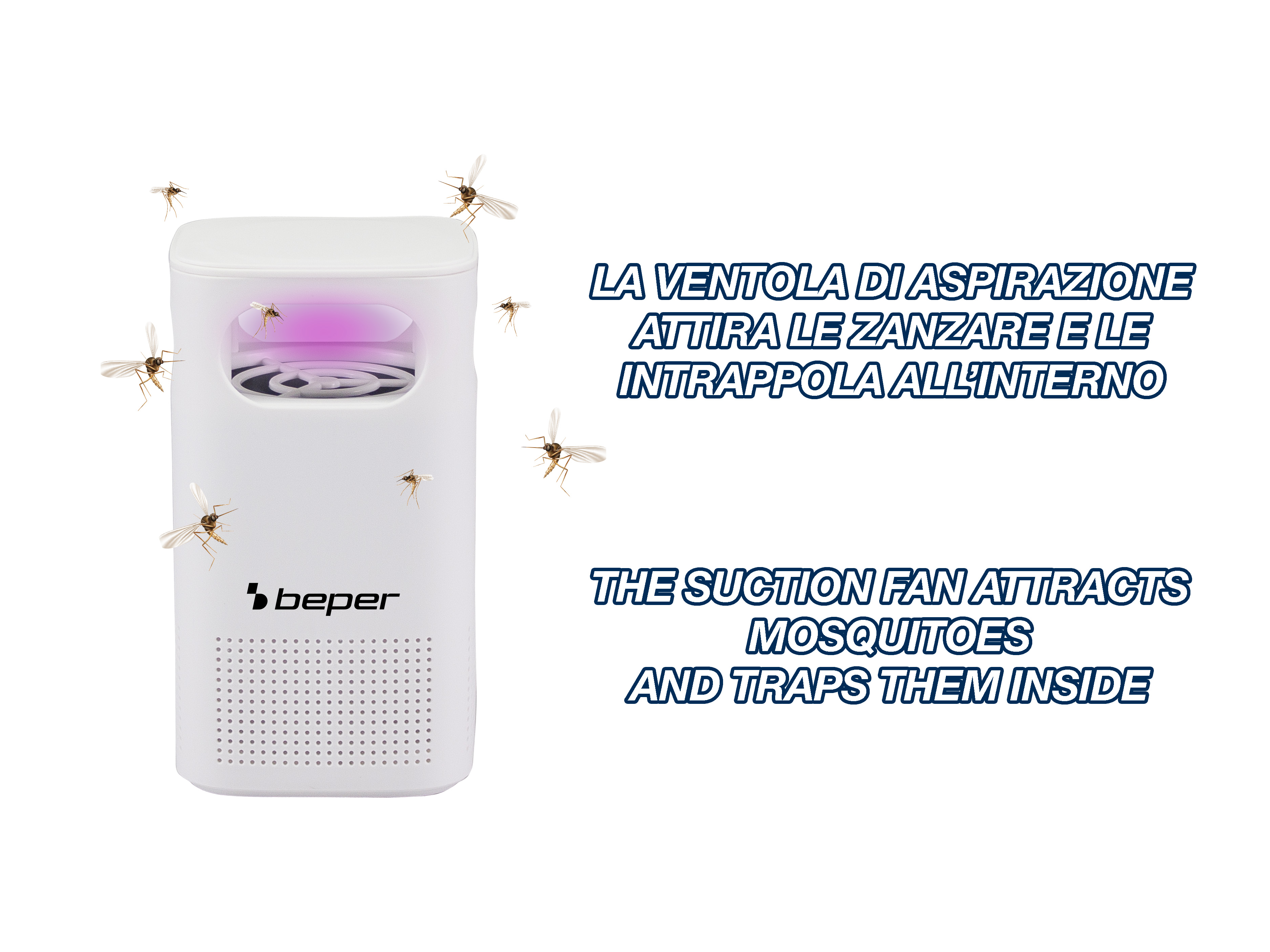 Una zanzariera bianca con luce rosa attira le zanzare.