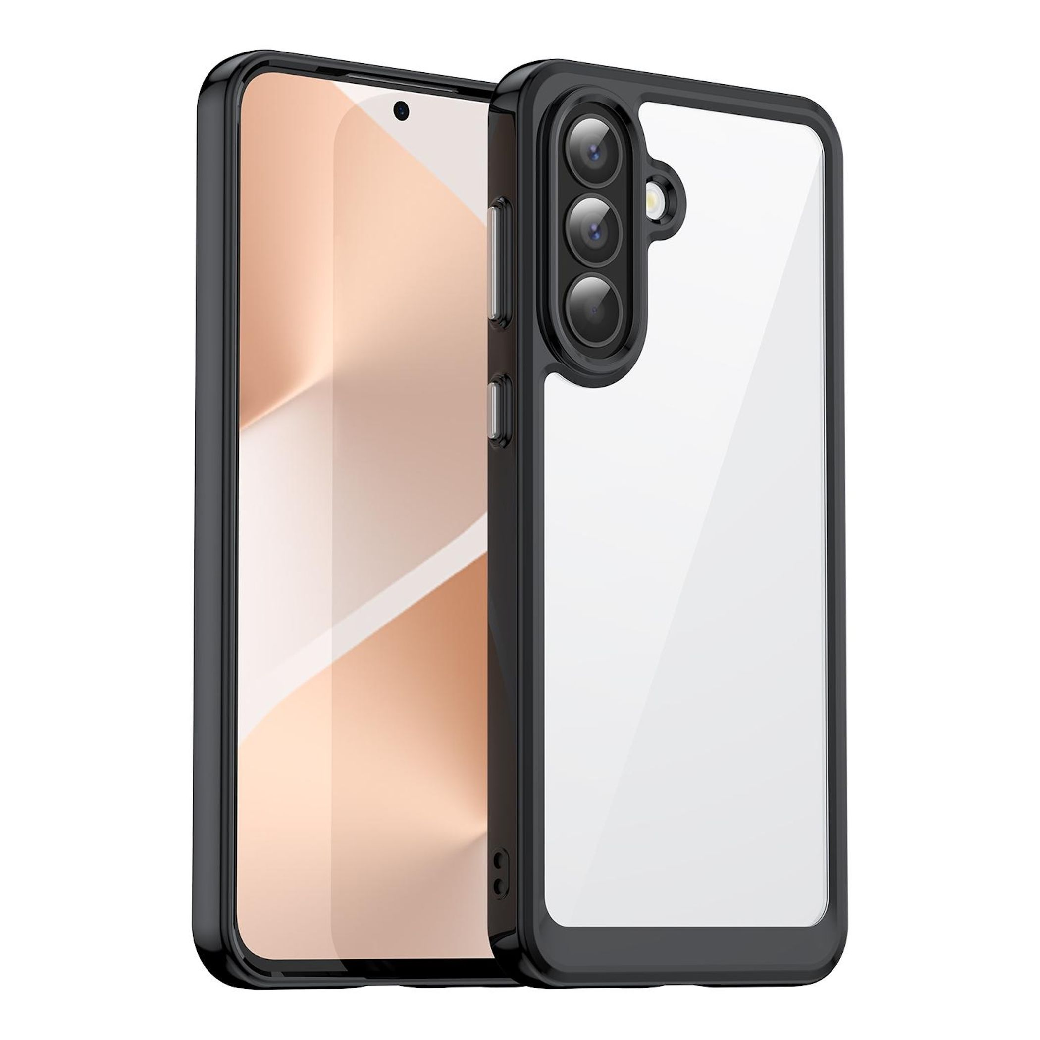 Ein schwarzes Schutzgehäuse für ein Smartphone mit drei Kameras.