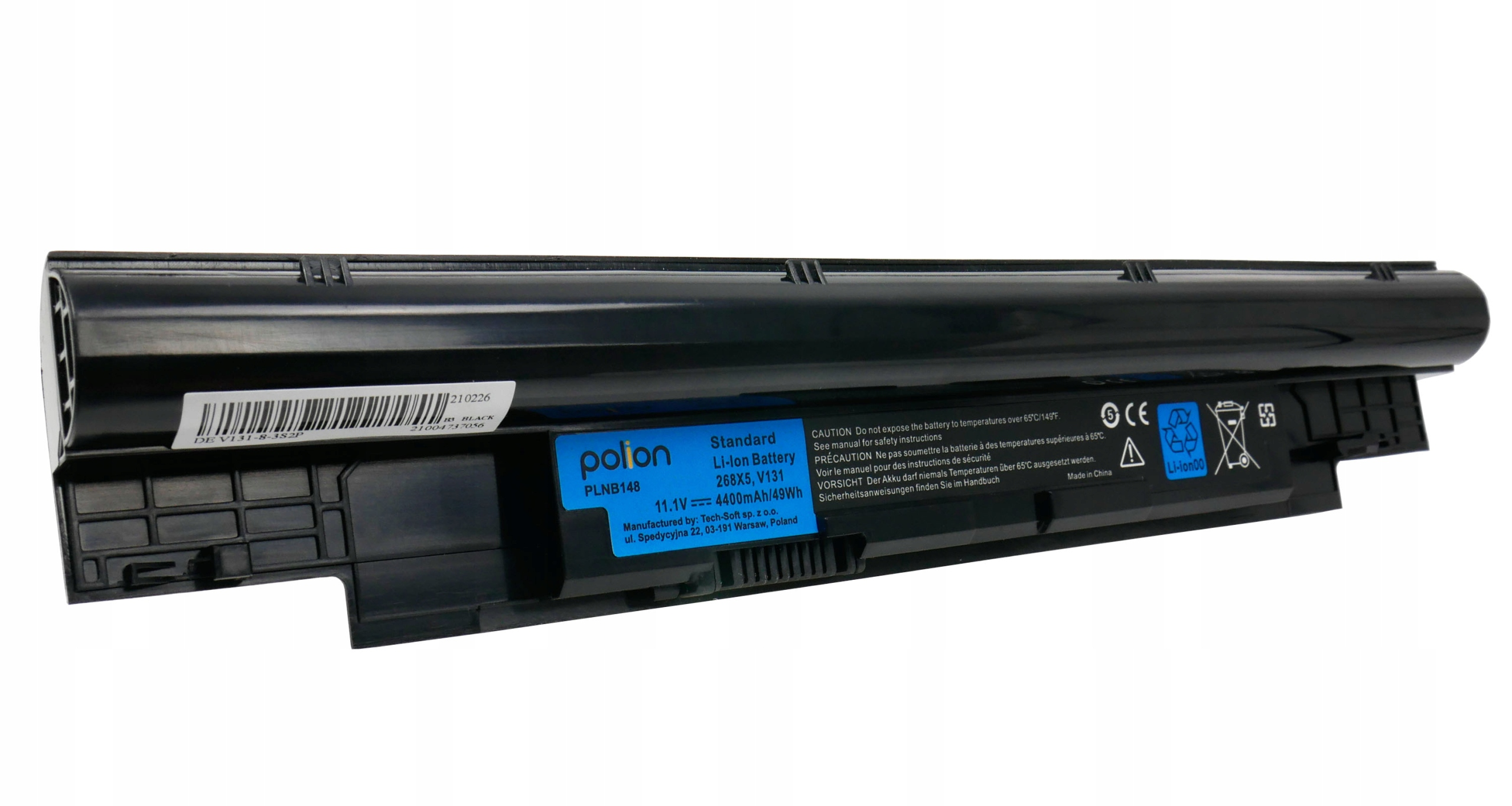 Czarna bateria do laptopa z etykietami, model PLNB148, 11.1V, 4400mAh.