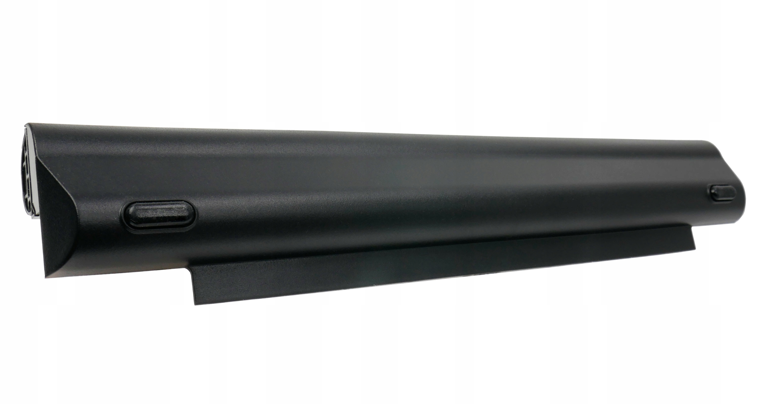 Czarna bateria do laptopa ze srebrnym złączem na jednym końcu.