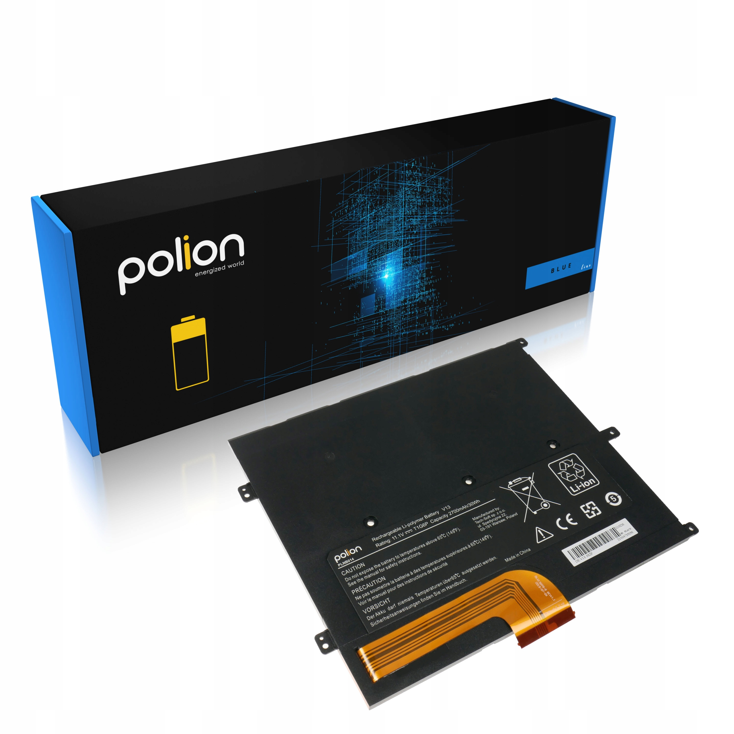 Czarna bateria do laptopa z kablem danych i opakowaniem. Bateria Li-Ion V13, 2700mAh.