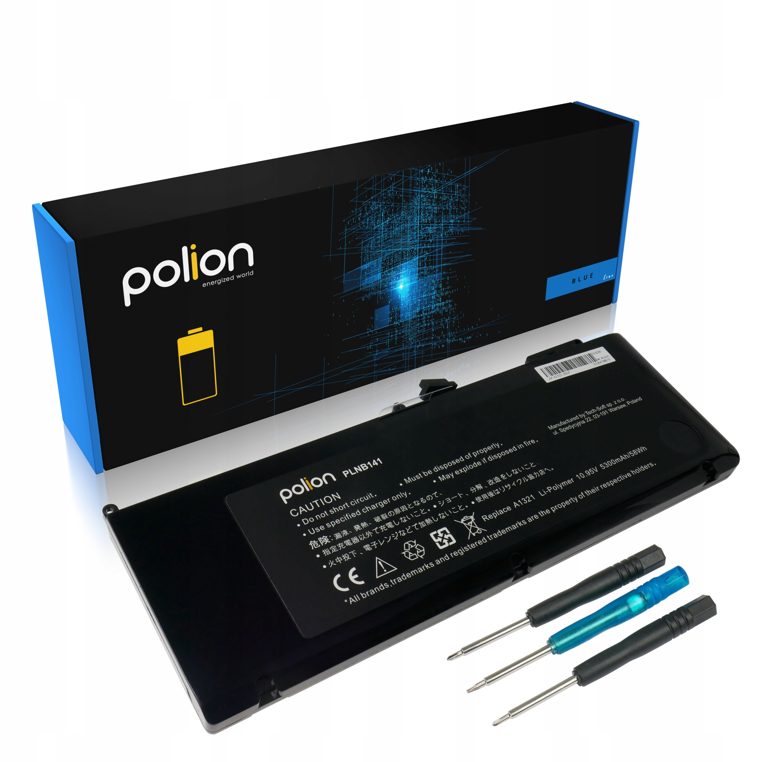 Bateria do laptopa i trzy śrubokręty na białym tle.